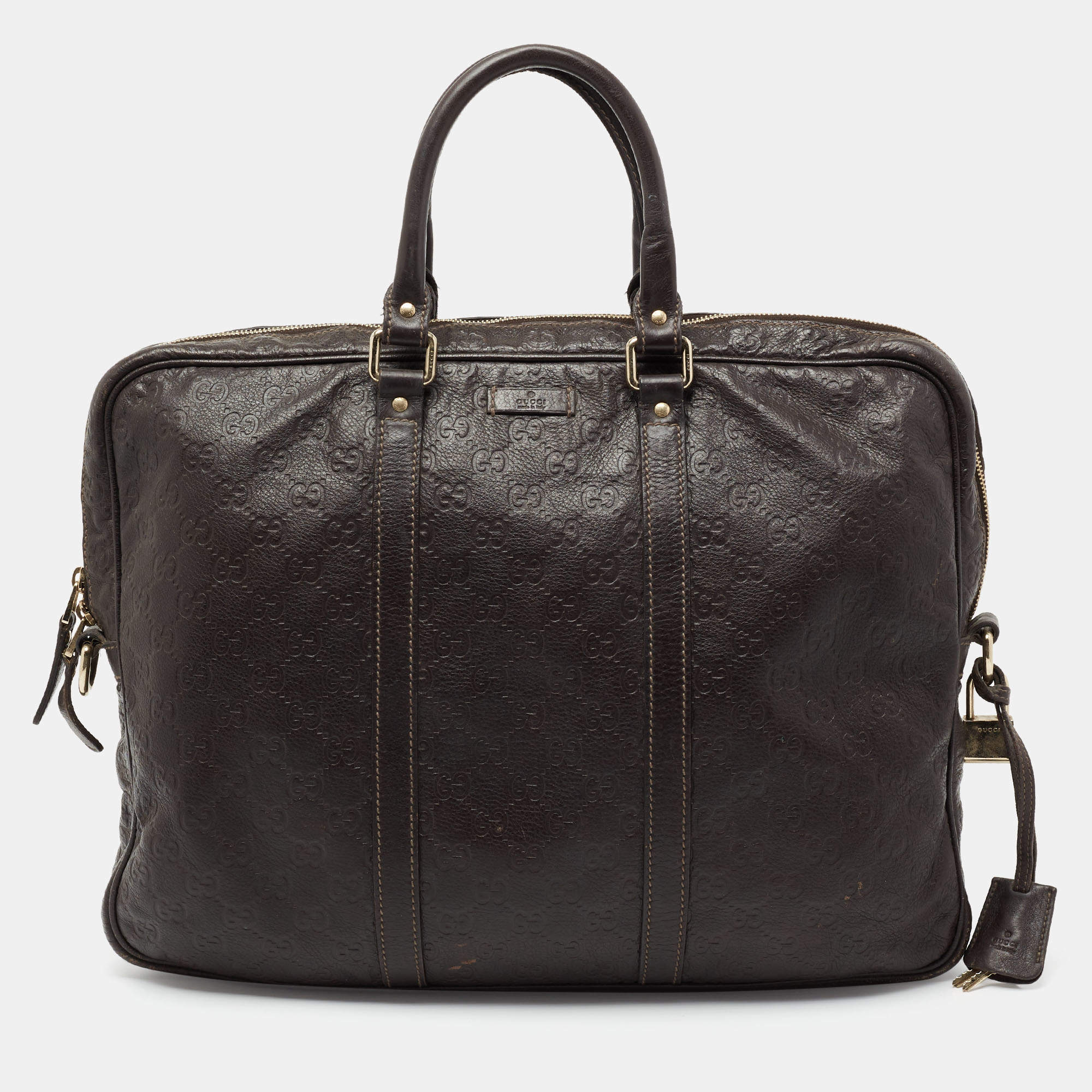 Pre Owned Gucci Dark Brown Guccissima Leather Briefcase Bag
