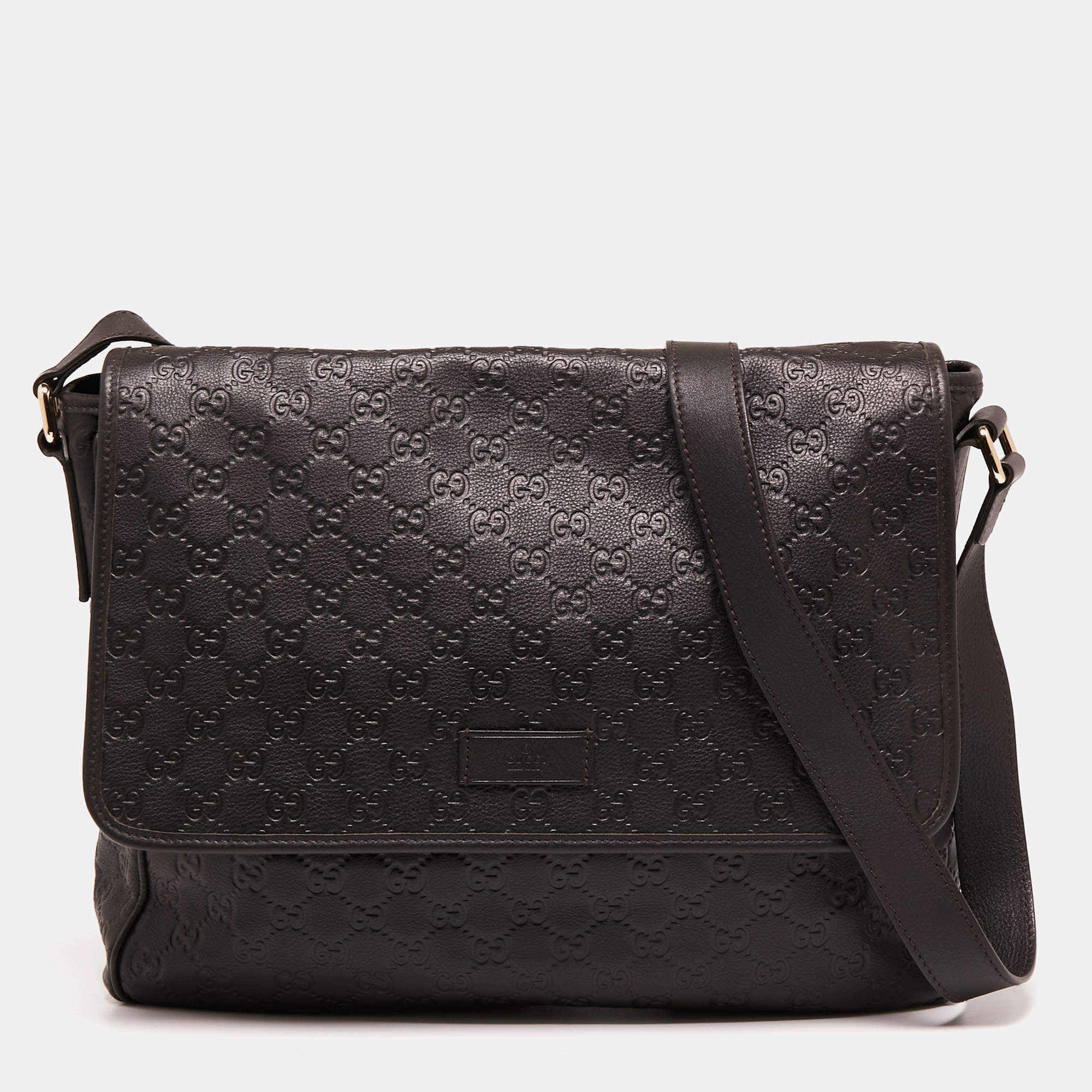 Pre Owned Gucci Dark Brown Guccissima Leather Messenger Bag