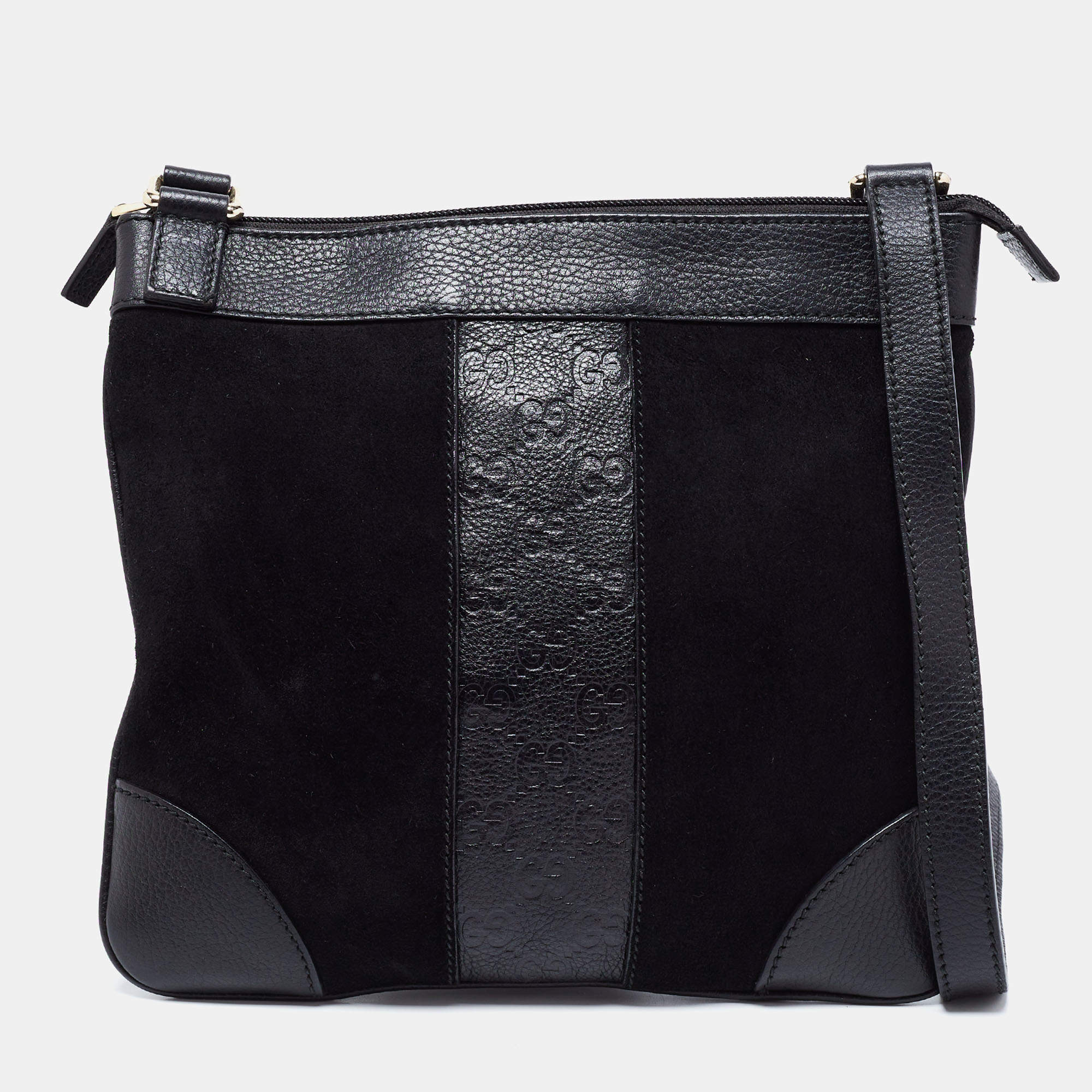 مملوكة مسبقًا Gucci Black Suede and Guccissima Leather Messenger Bag
