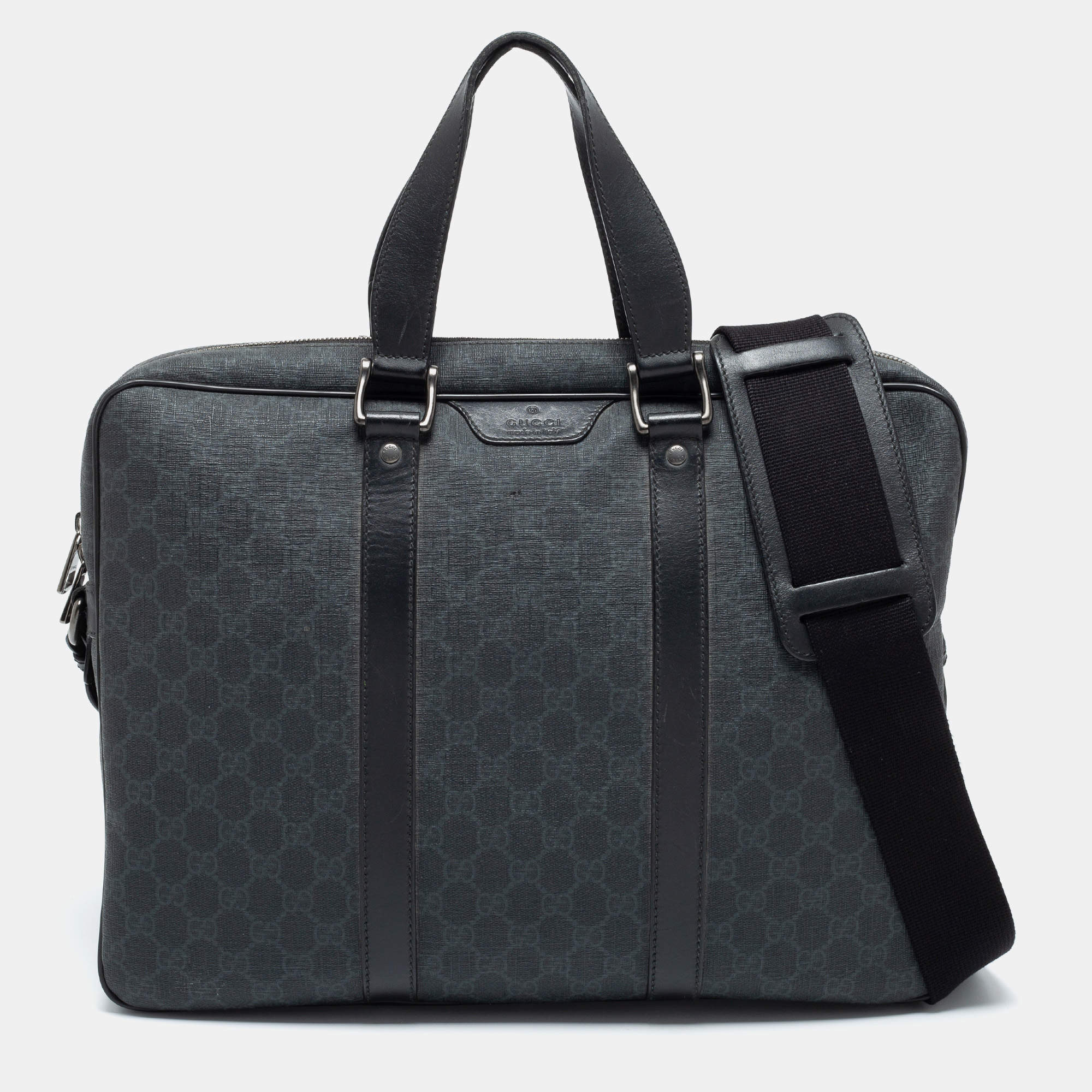 Pre Owned Gucci Black/Grey Guccissima Leather Laptop Bag