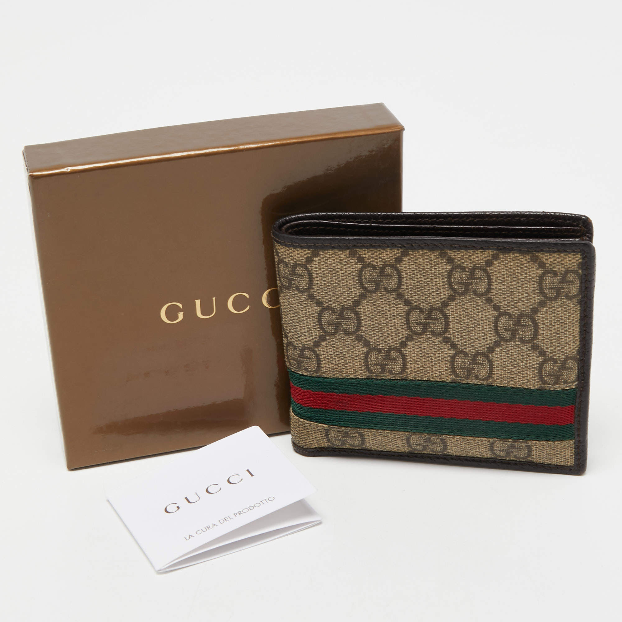 GUCCI Calfskin Web Bi-Fold Wallet Brown White 1302873