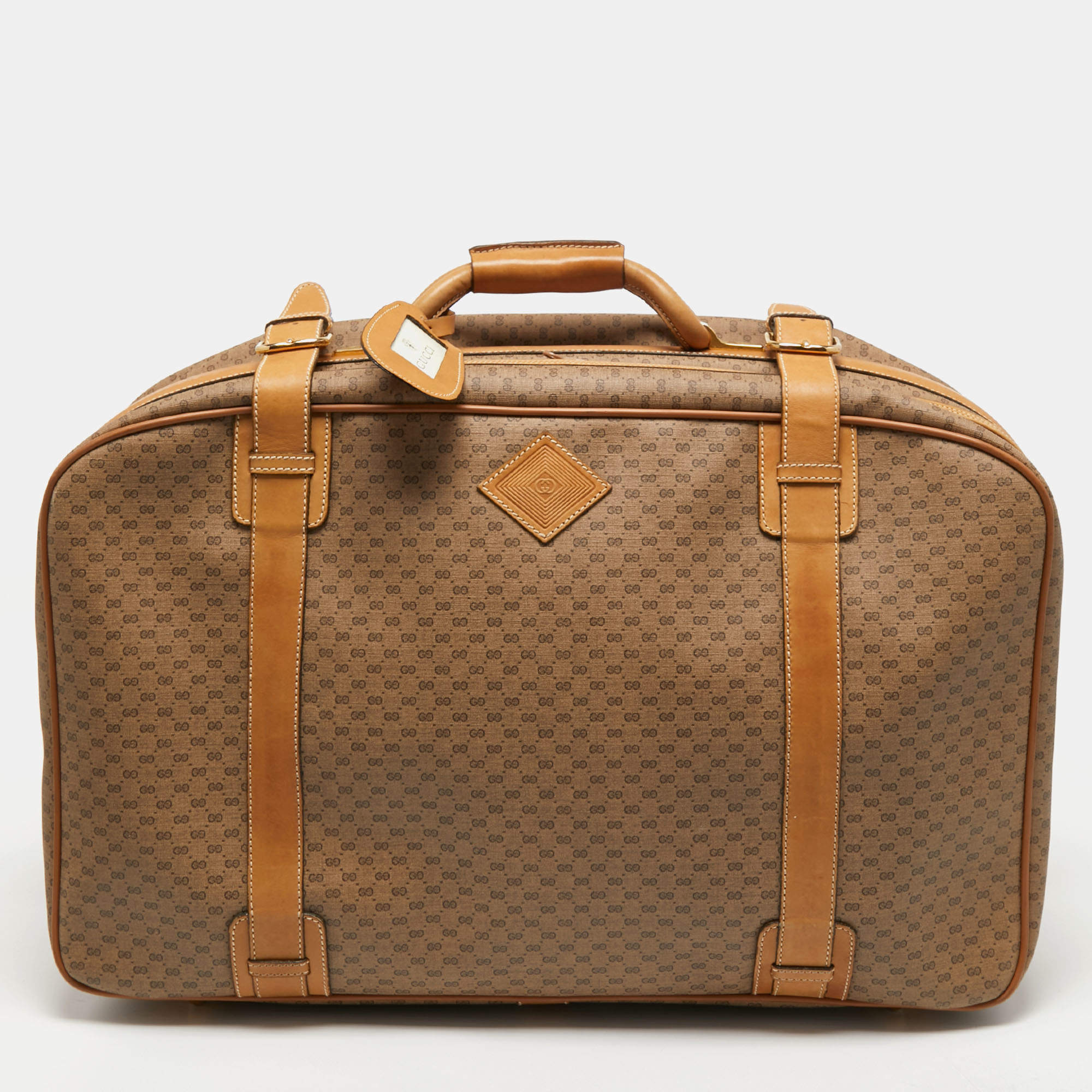 Pre Owned Gucci Beige/Tan GG Coated Canvas and Leather Suitcase