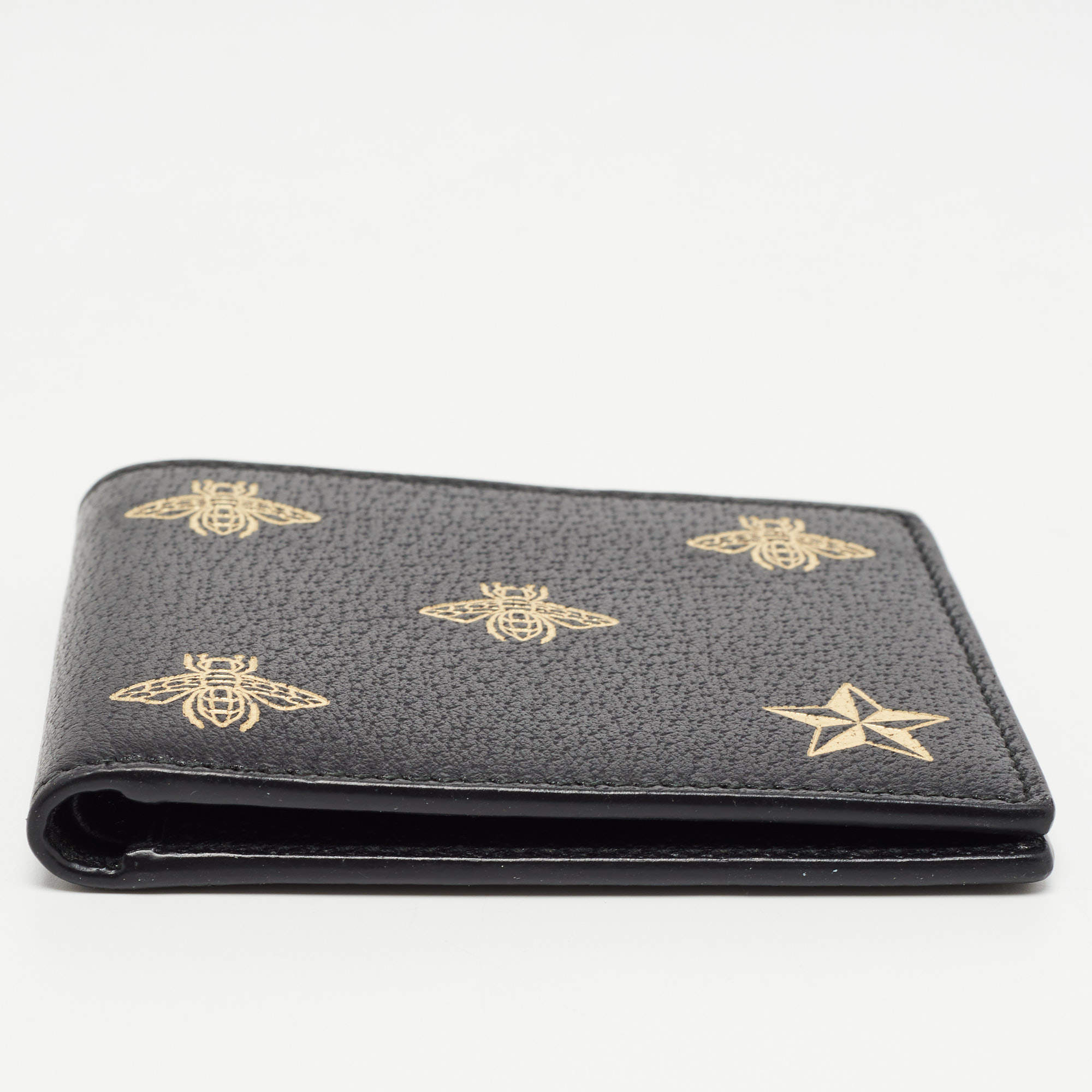 Black Leather Bee Star Bi-Fold Wallet