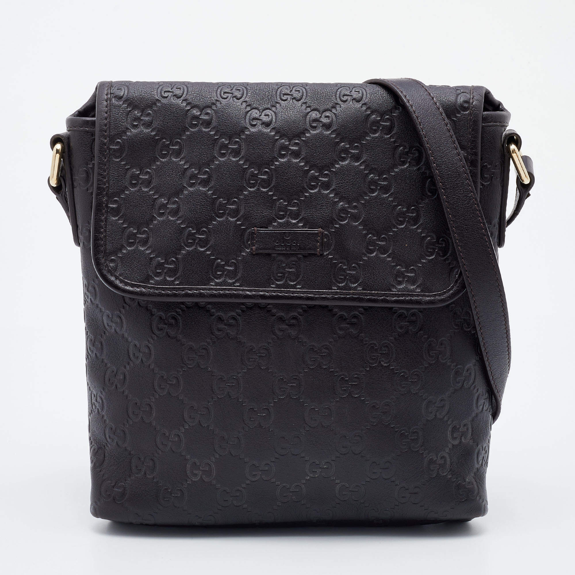 Pre Owned Gucci Brown Guccissima Leather Messenger Bag