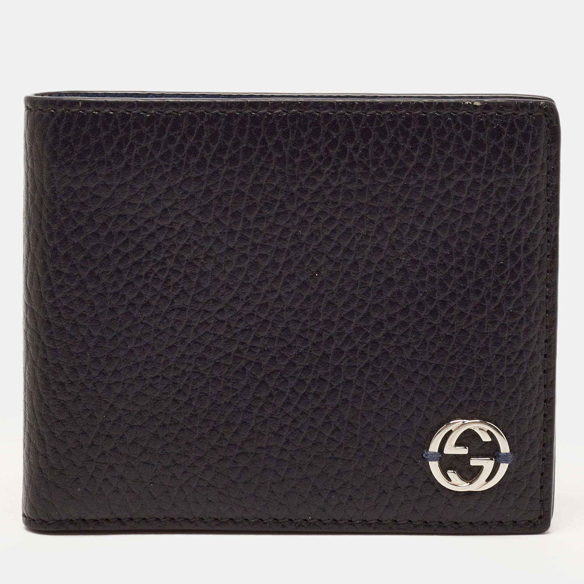 Gucci Black Leather Interlocking G Bifold Wallet 