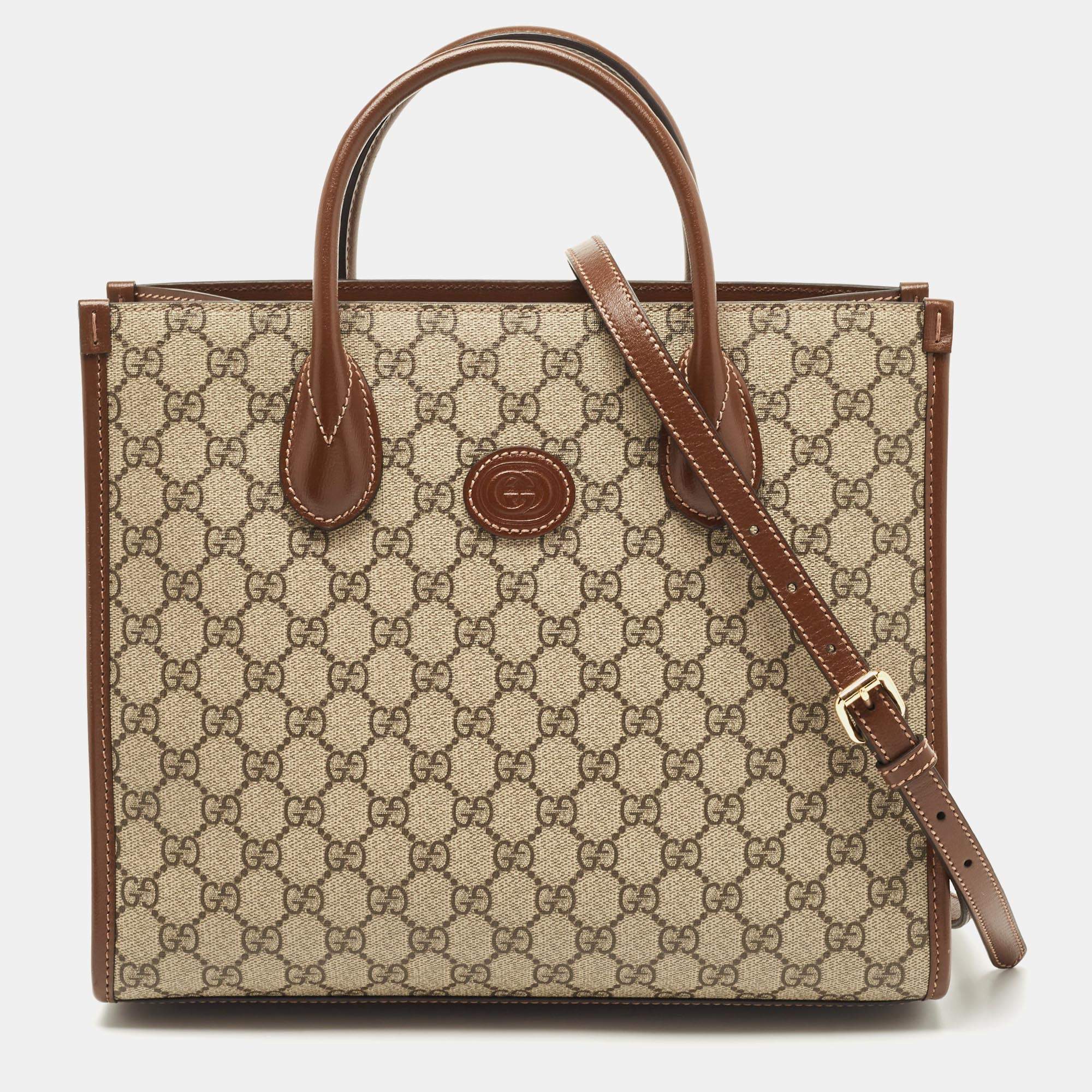 Gucci Brown/Beige GG Supreme Canvas and Leather Small GG Tote