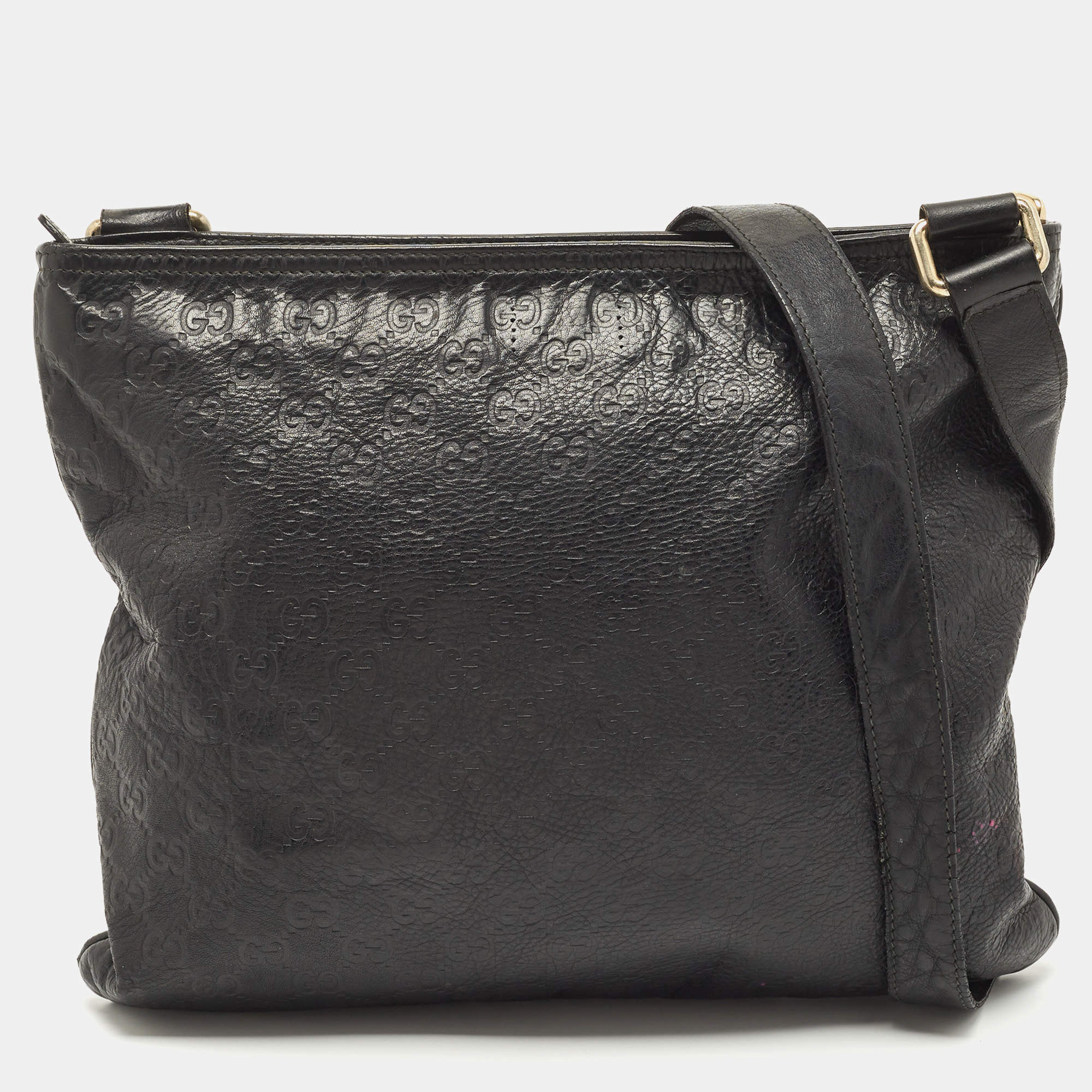 Gucci Black Guccissima Leather Slim Messenger Bag