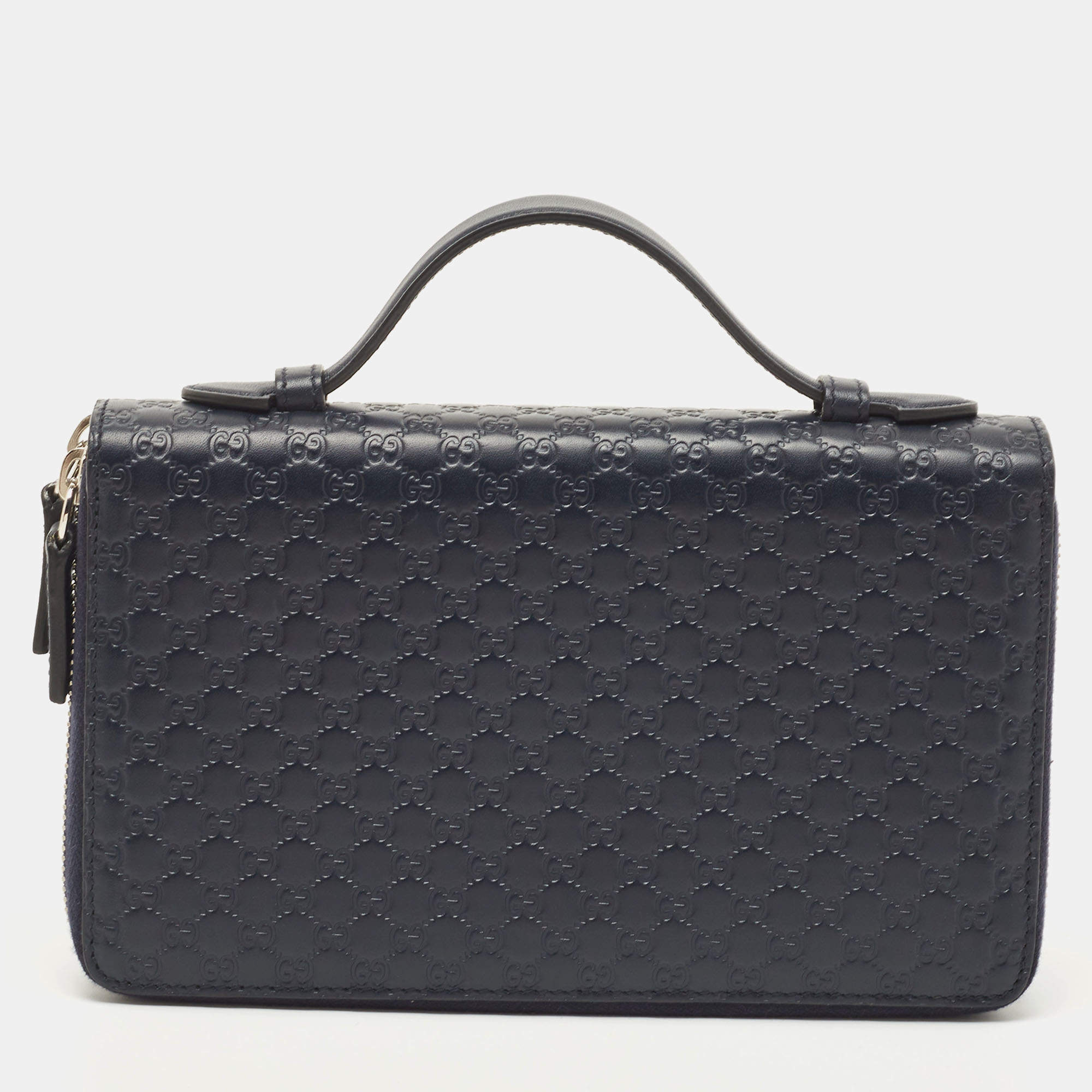 Gucci Navy Blue Guccissima Leather Double Zip Travel Document Pouch