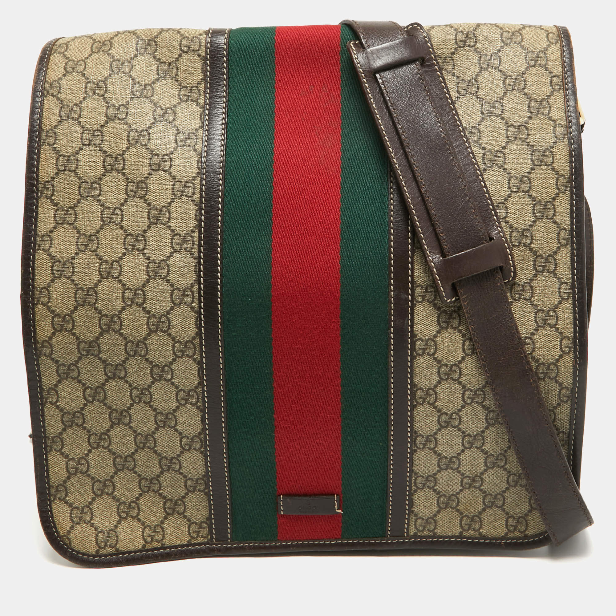 Gucci Brown/Beige GG Supreme Canvas and Leather Web Messenger Bag