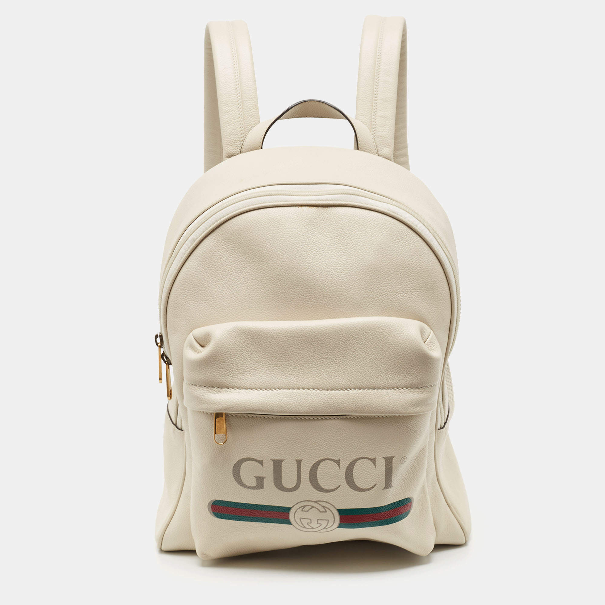 Gucci Off White Leather Vintage Logo Print Backpack Gucci TLC