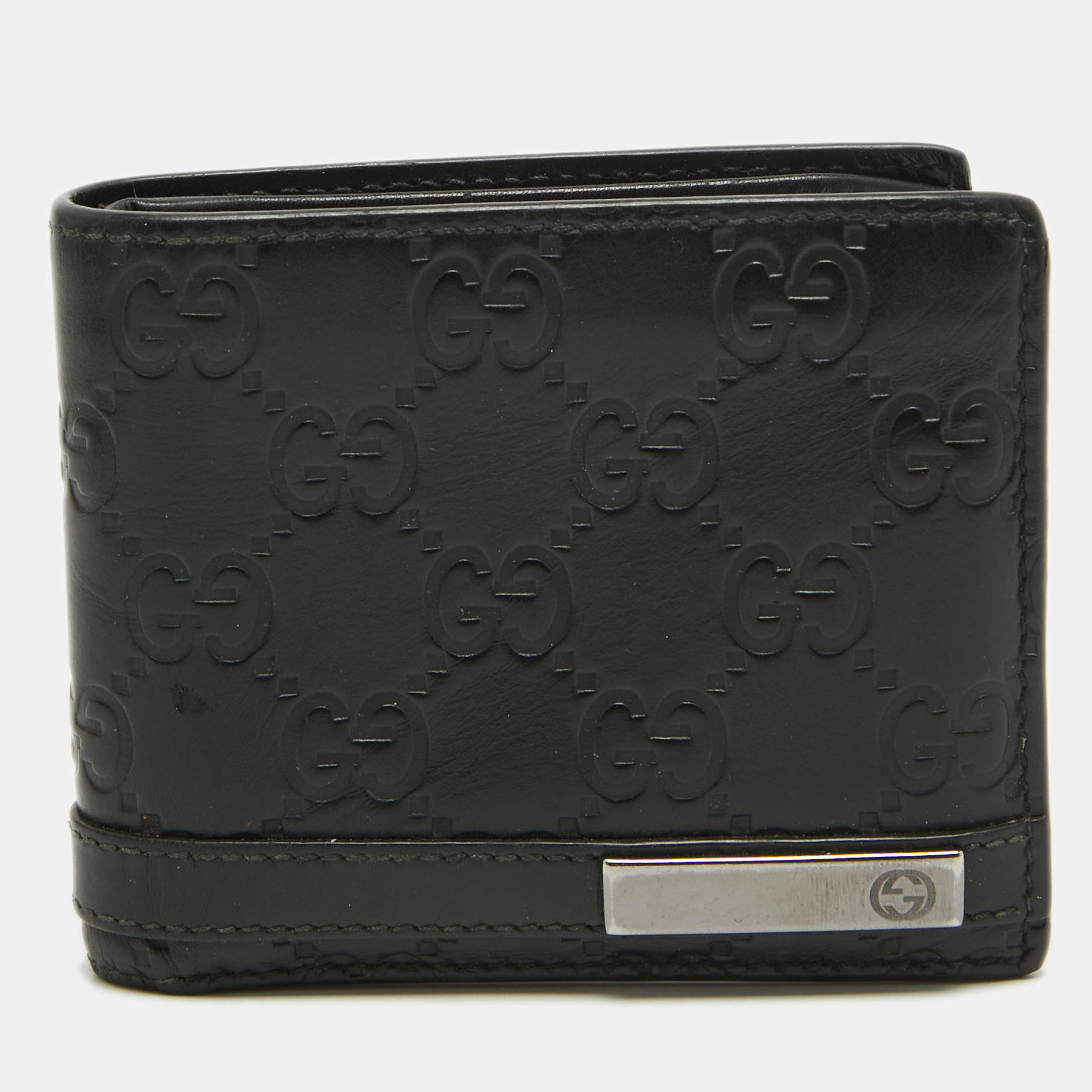 Pre Owned Gucci Black Guccissima Leather Interlocking G Bifold Wallet