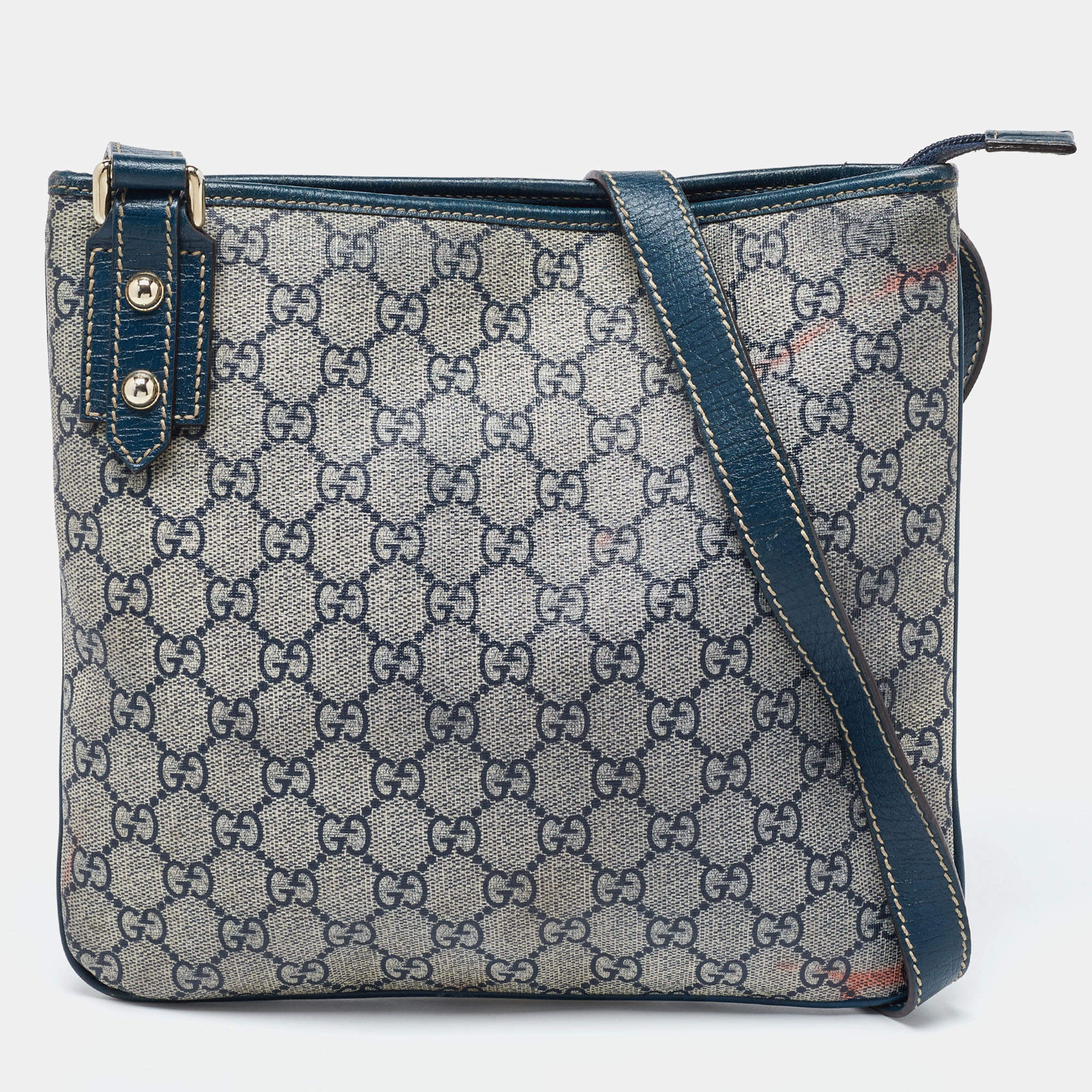 Gucci Beige/Blue GG Supreme Canvas and Leather Messenger Bag