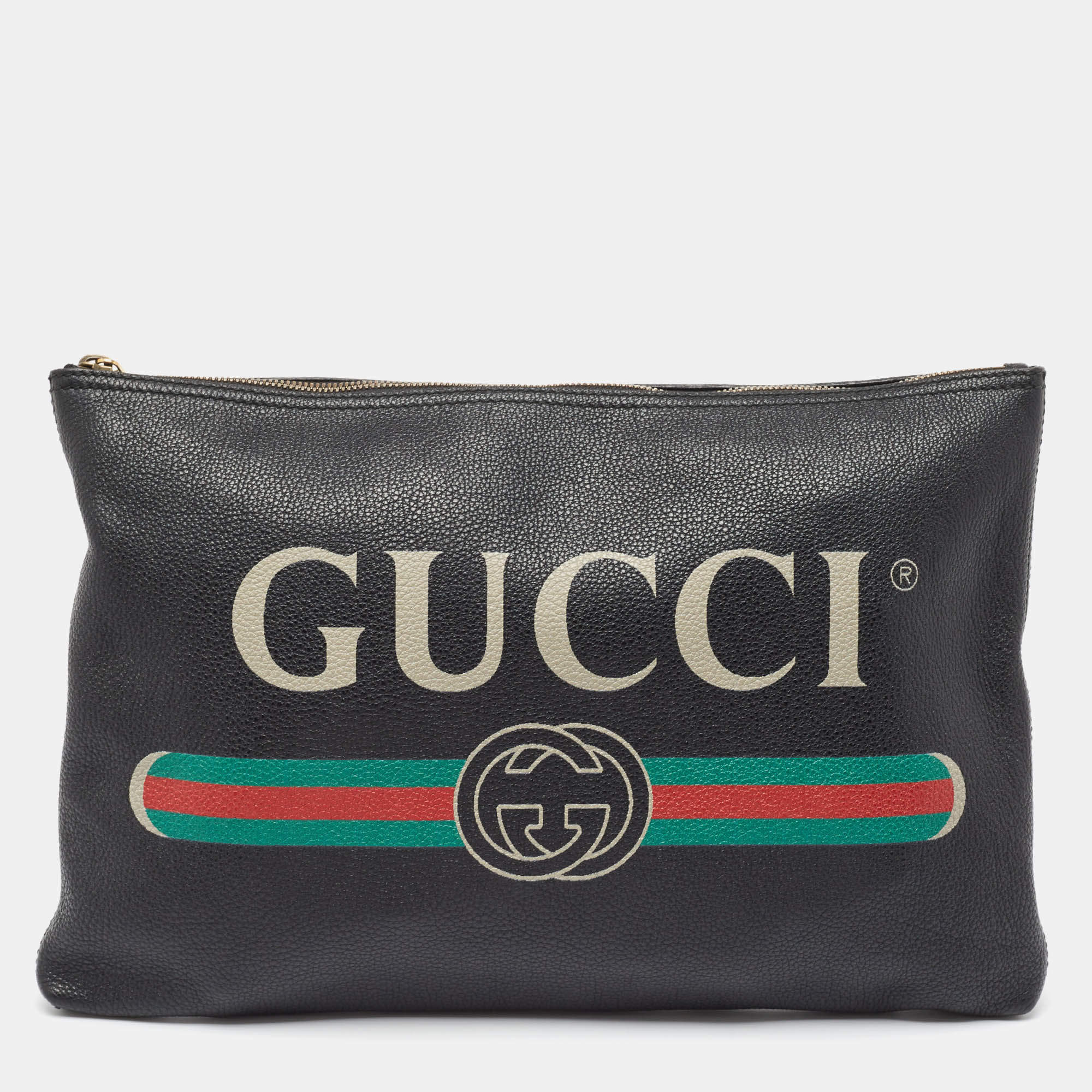 Gucci Black Logo Web Zip Pouch