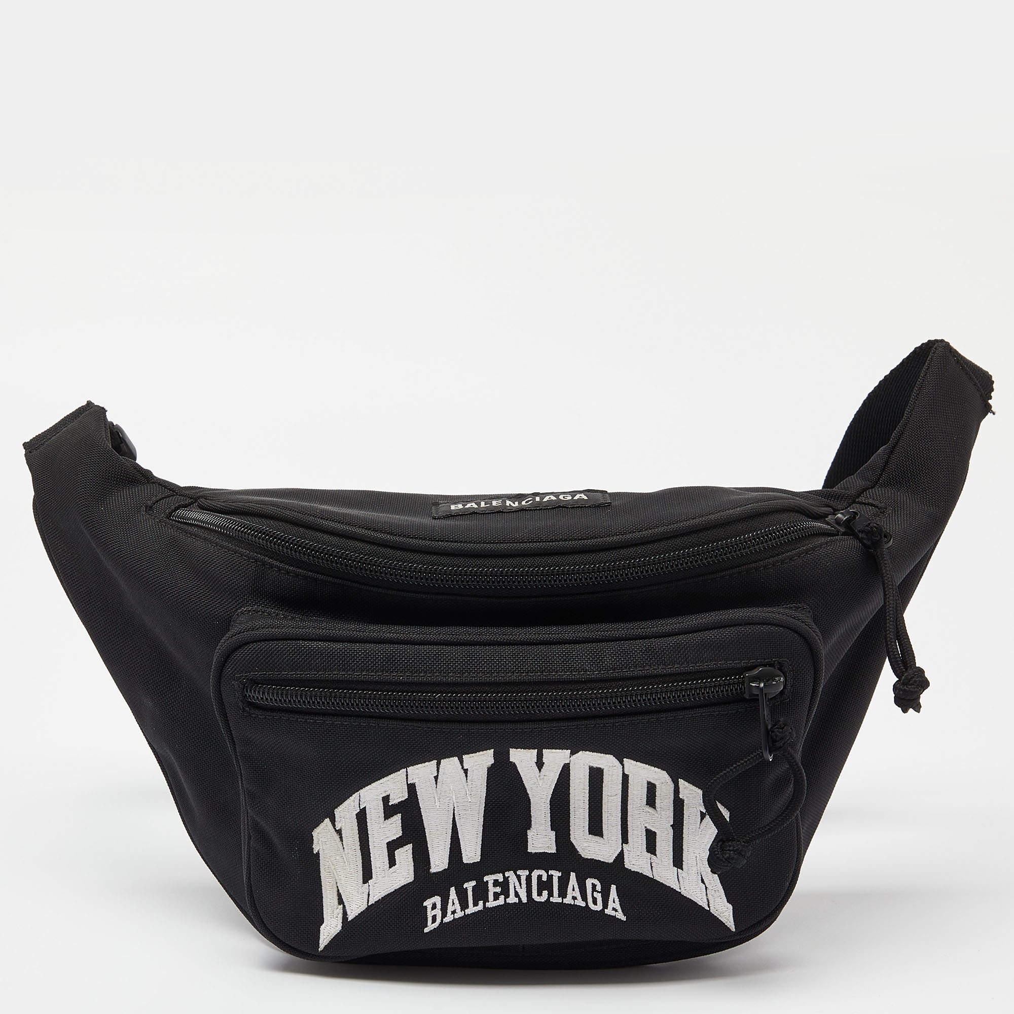 Pre Owned Balenciaga Black Canvas Cities New York Explorer Belt Bag