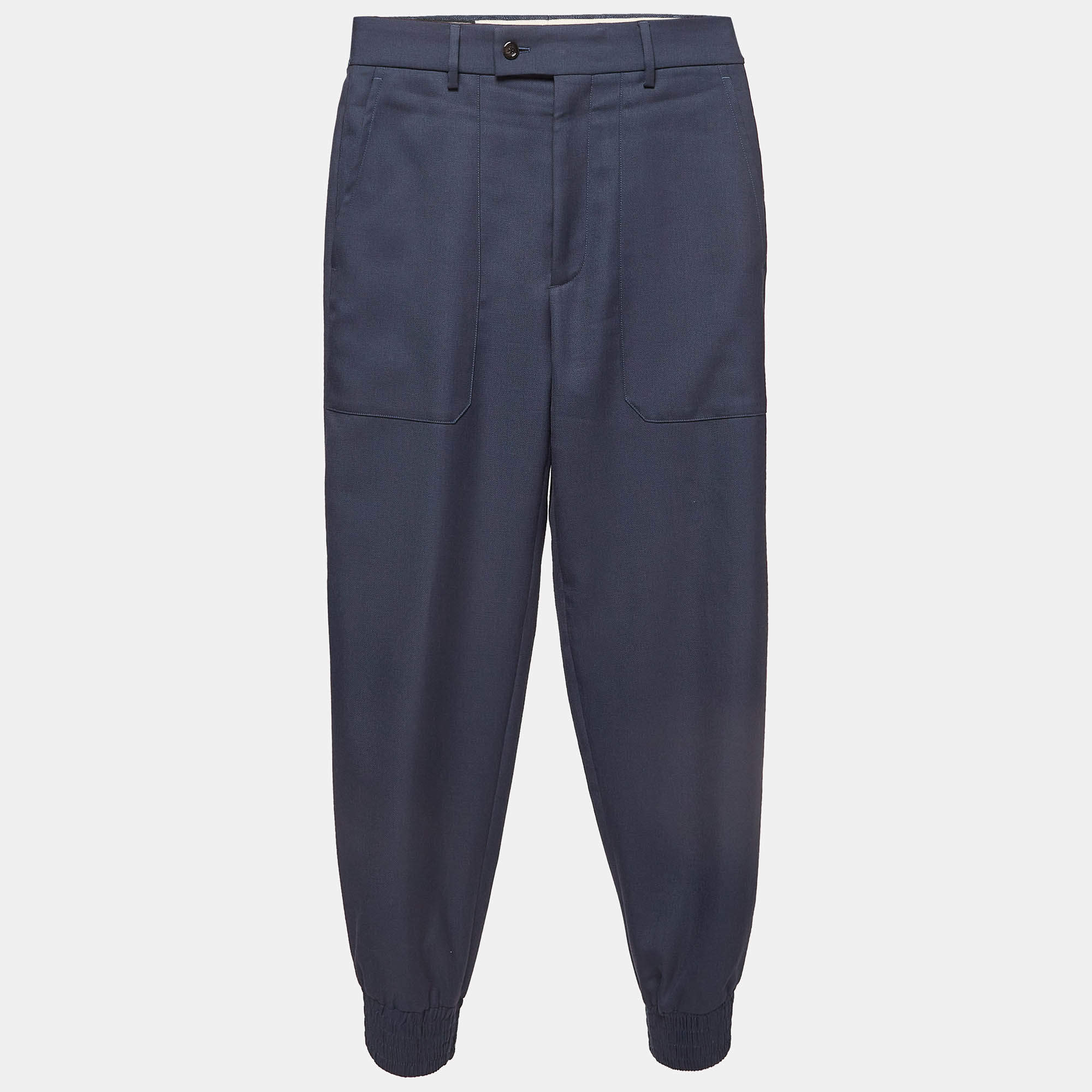 Pre Owned Gucci Blue Gabardine Trousers XL