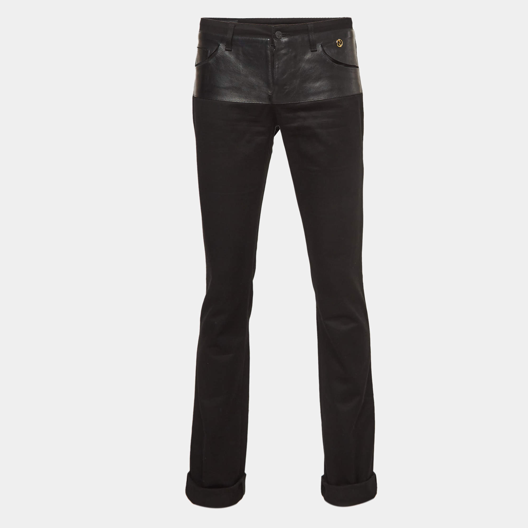 Gucci Black Cotton Leather Trim Pants XS