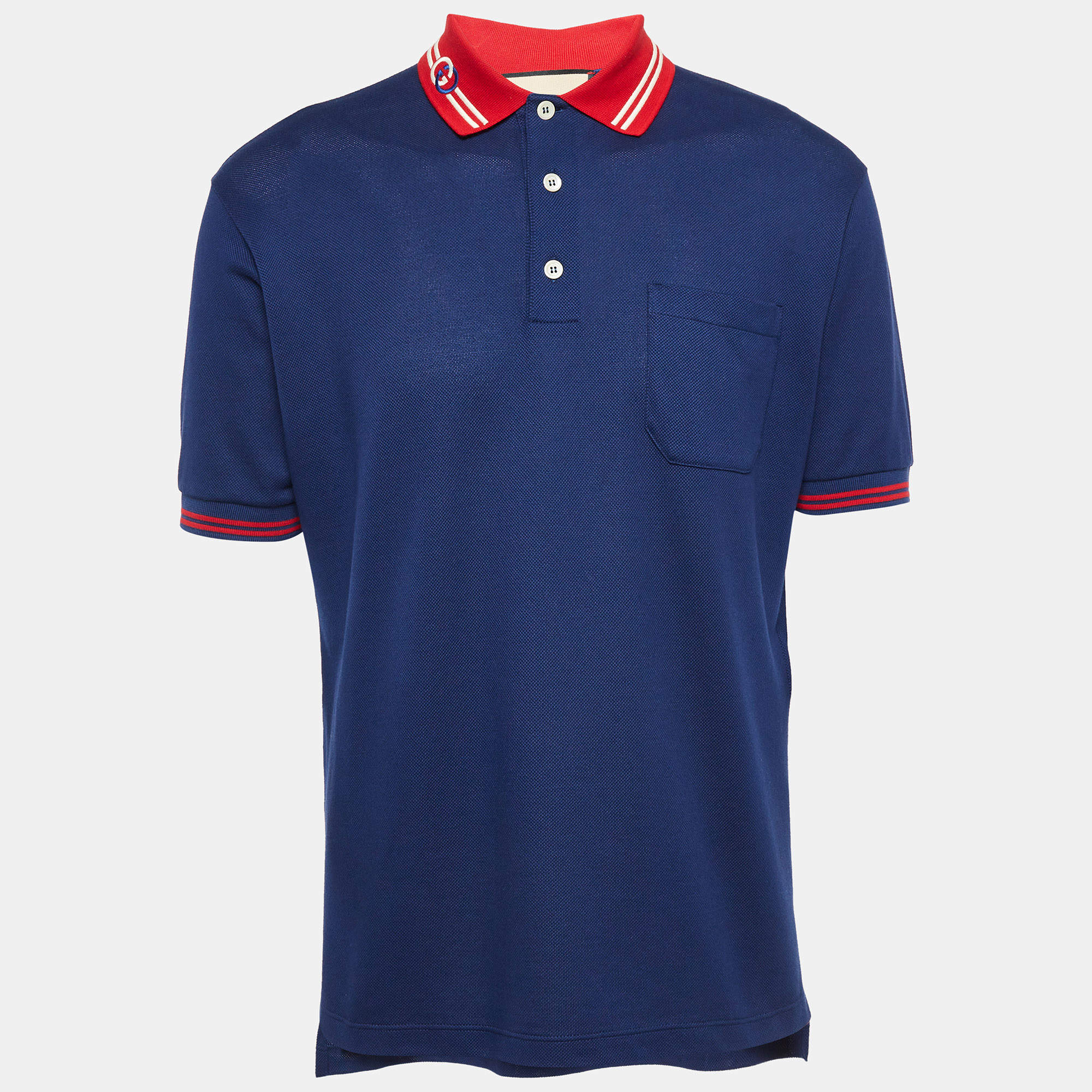 Pre Owned Gucci Blue Cotton Pique Polo T-Shirt M