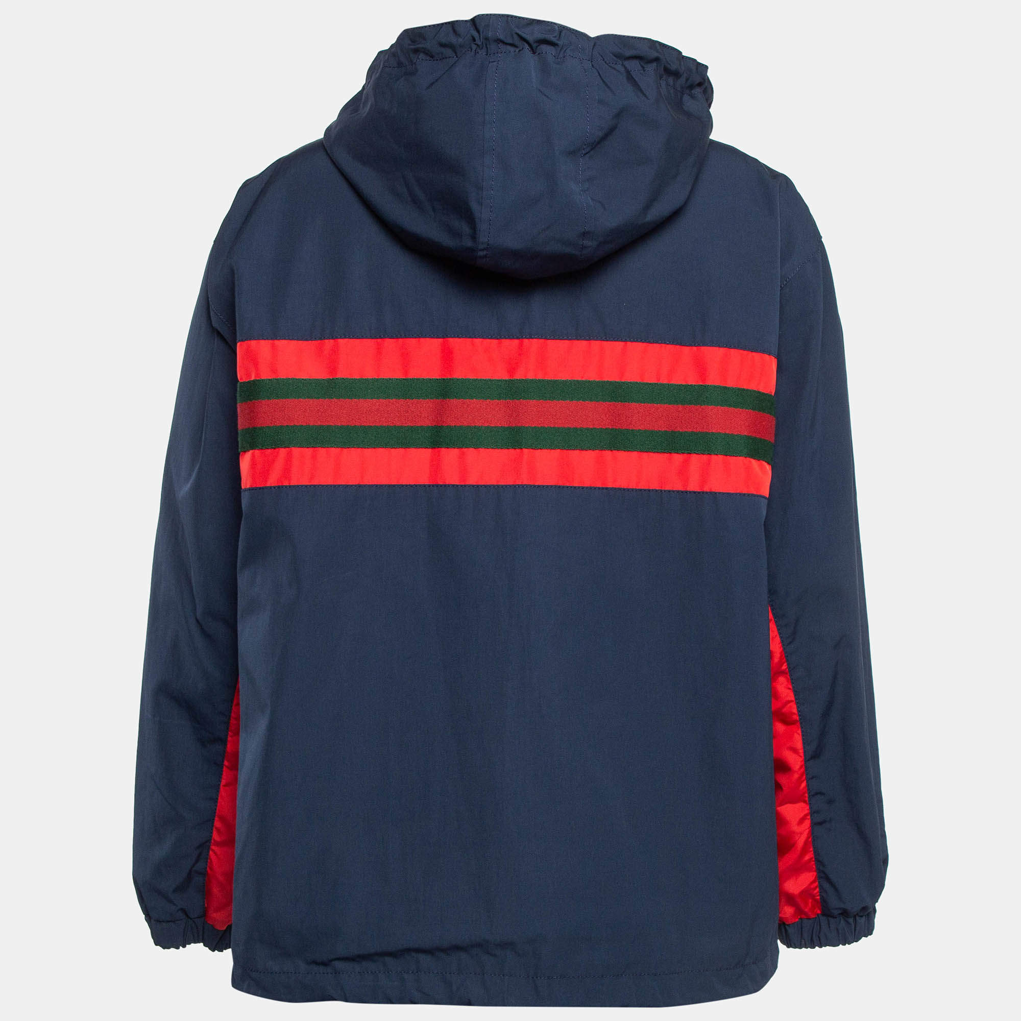 Gucci Navy Blue Cotton Blend Contrast Trim Detachable Hoodie Jacket M Gucci TLC