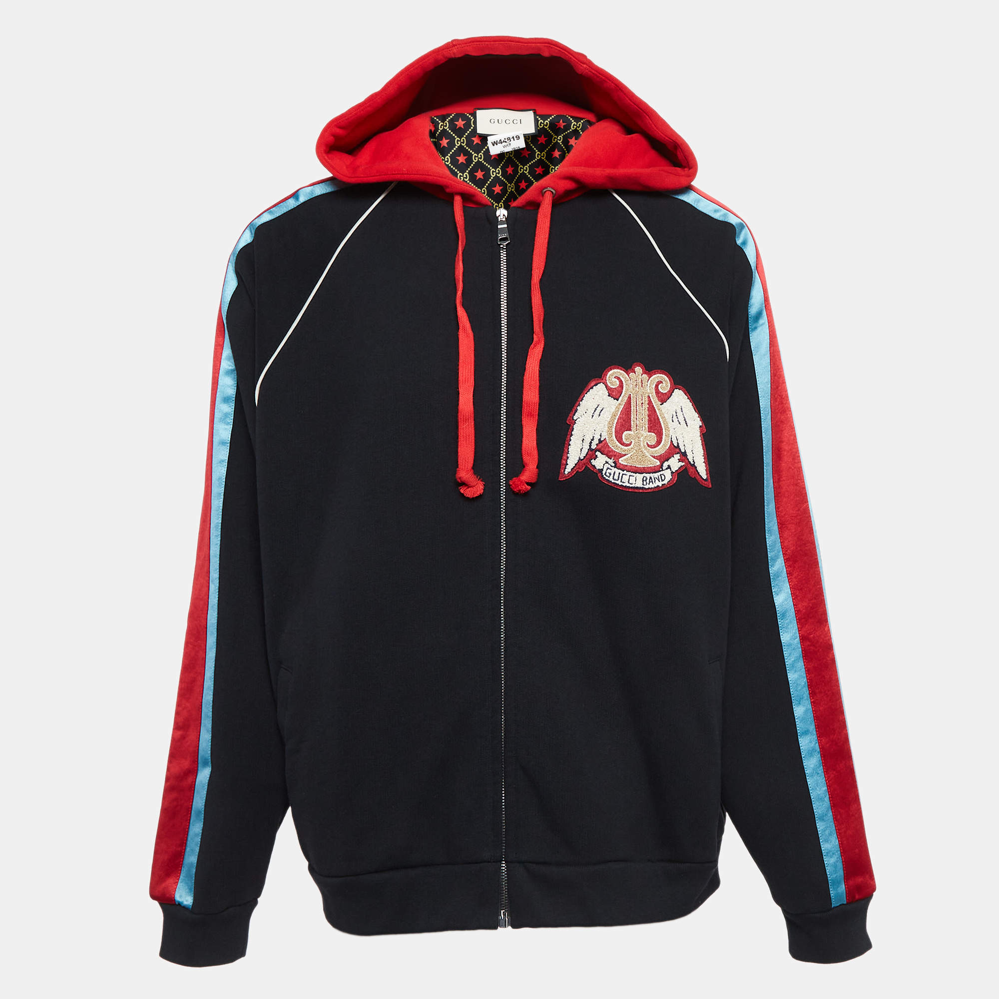 Gucci Black Cotton Knit Applique Hooded Jacket M