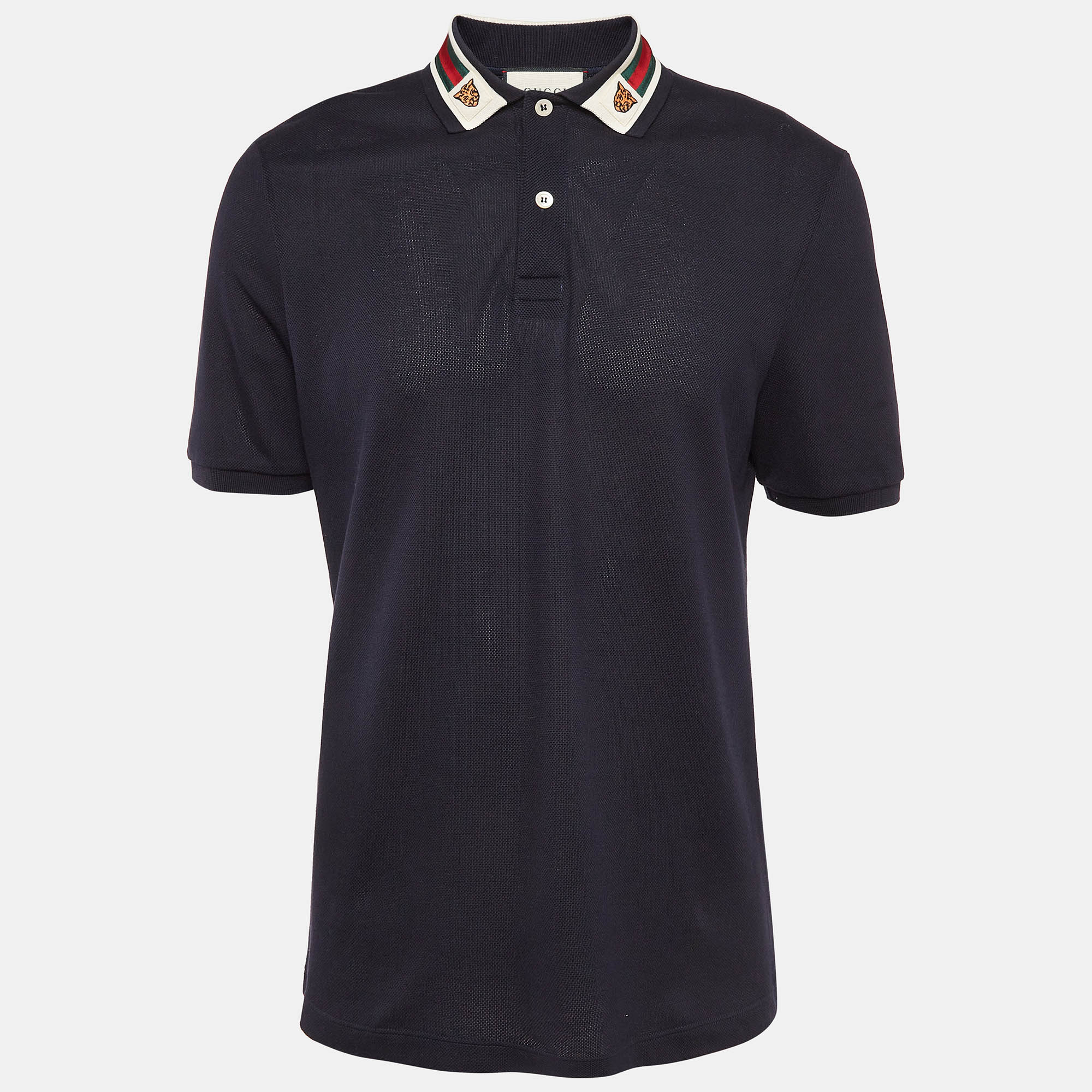 Pre Owned Gucci Navy Blue Pique Jersey Polo T-Shirt XL