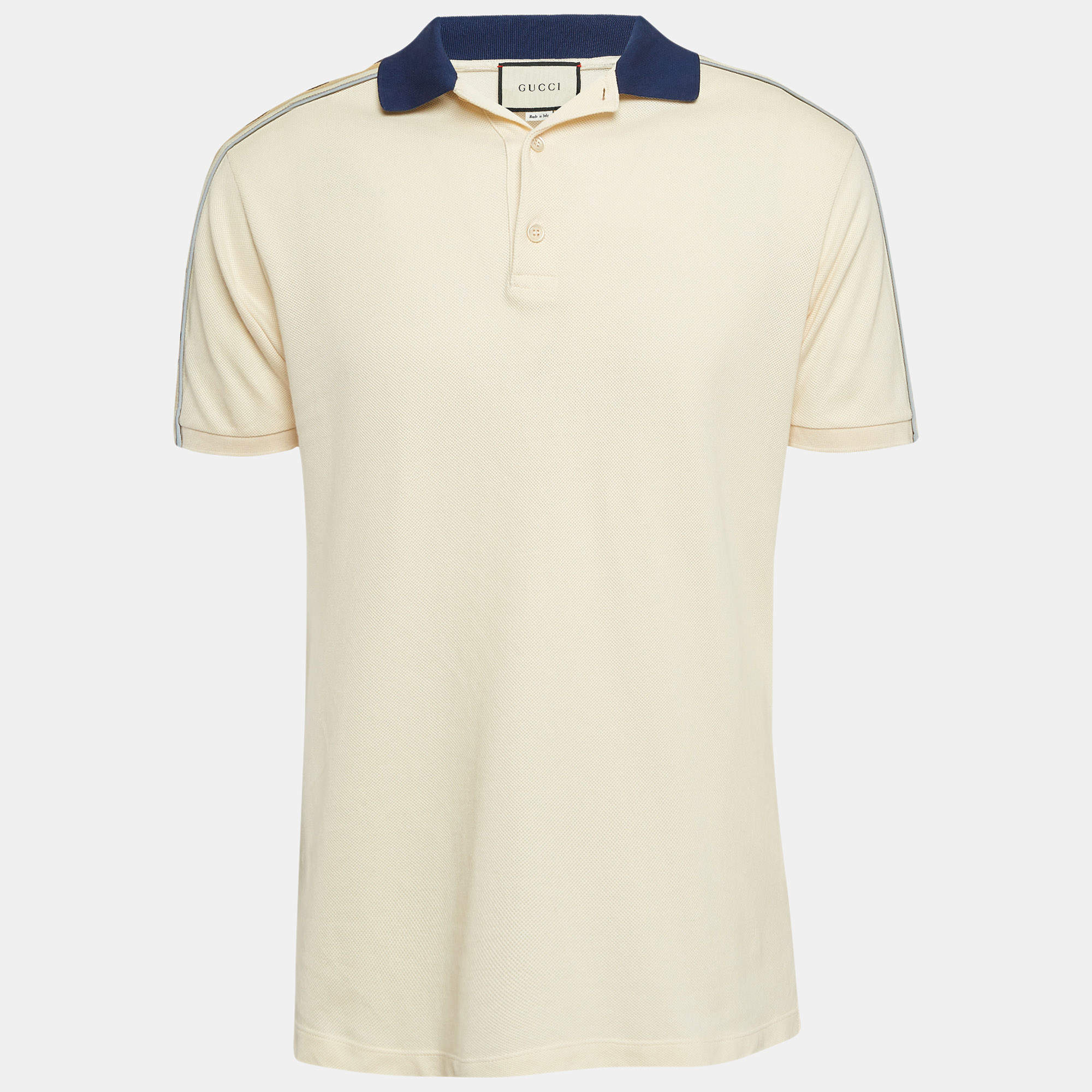 مملوكة مسبقًا Gucci Cream Interlock GG Stripe Cotton Polo T-Shirt M