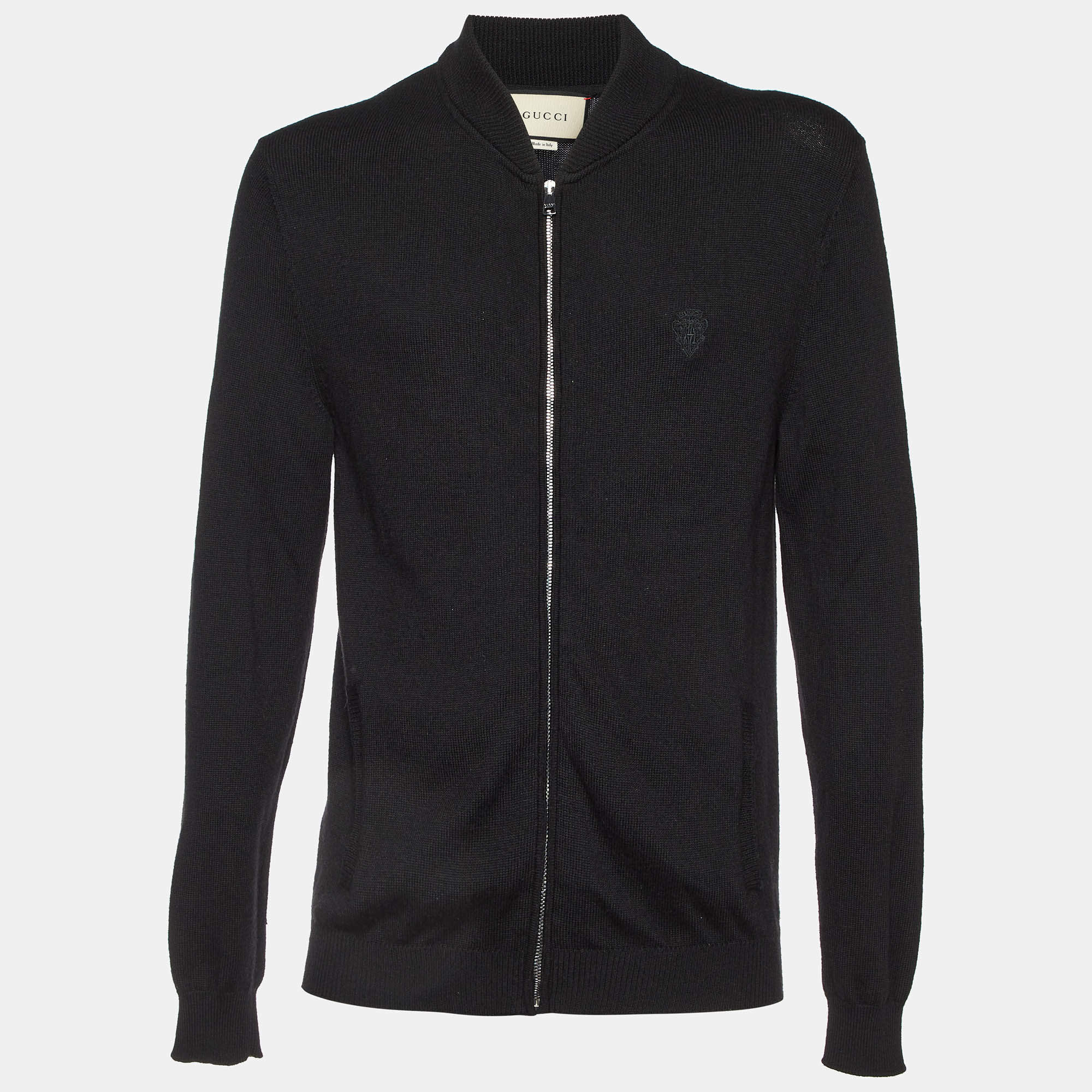Gucci Black Wool Knit Zip Up Sweater XL