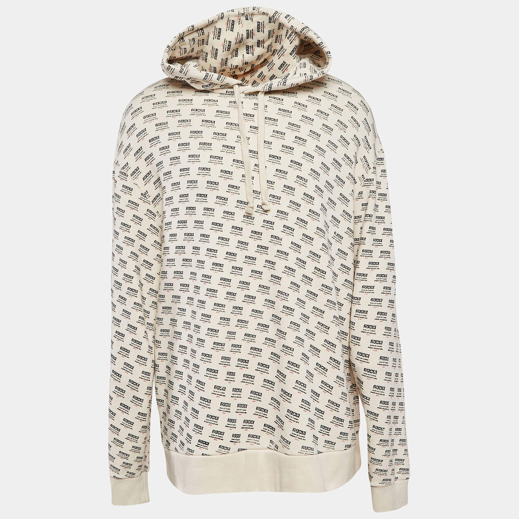 Gucci Cream Beige Guccify Print Cotton Knit Hoodie XXL Gucci TLC