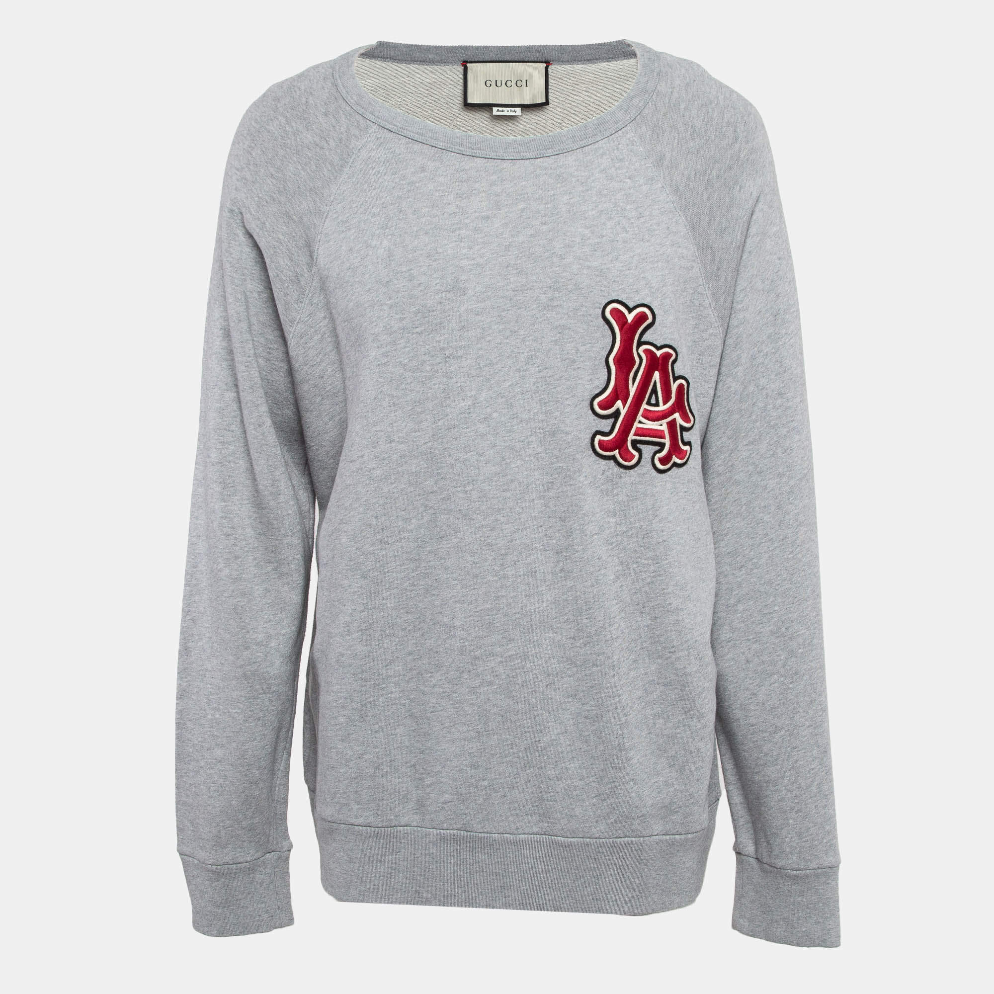 Pre Owned Gucci x LA Grey Cotton Knit Patch Detail Sweatshirt XL