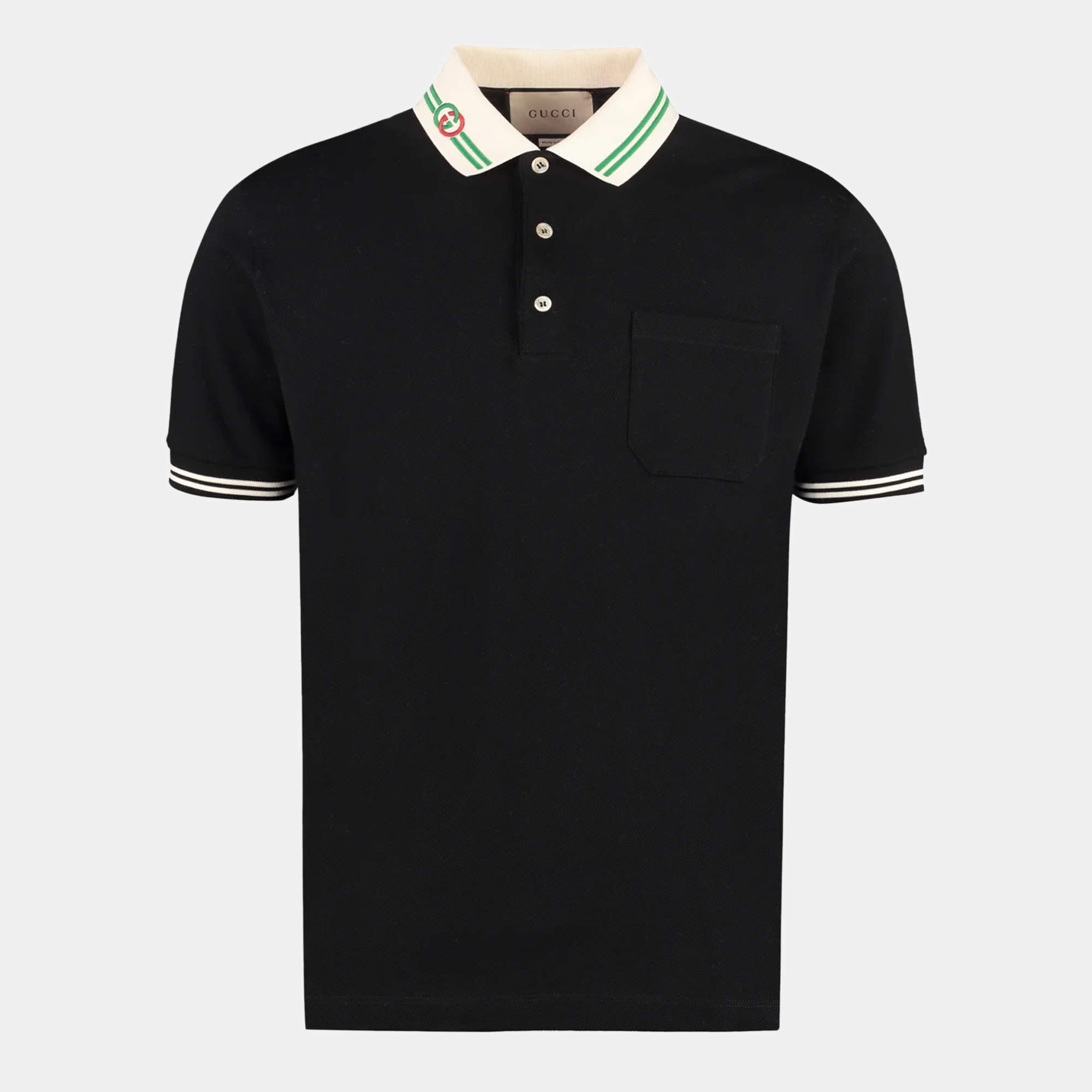Pre Owned Gucci Black Cotton Pique Polo T-Shirt L