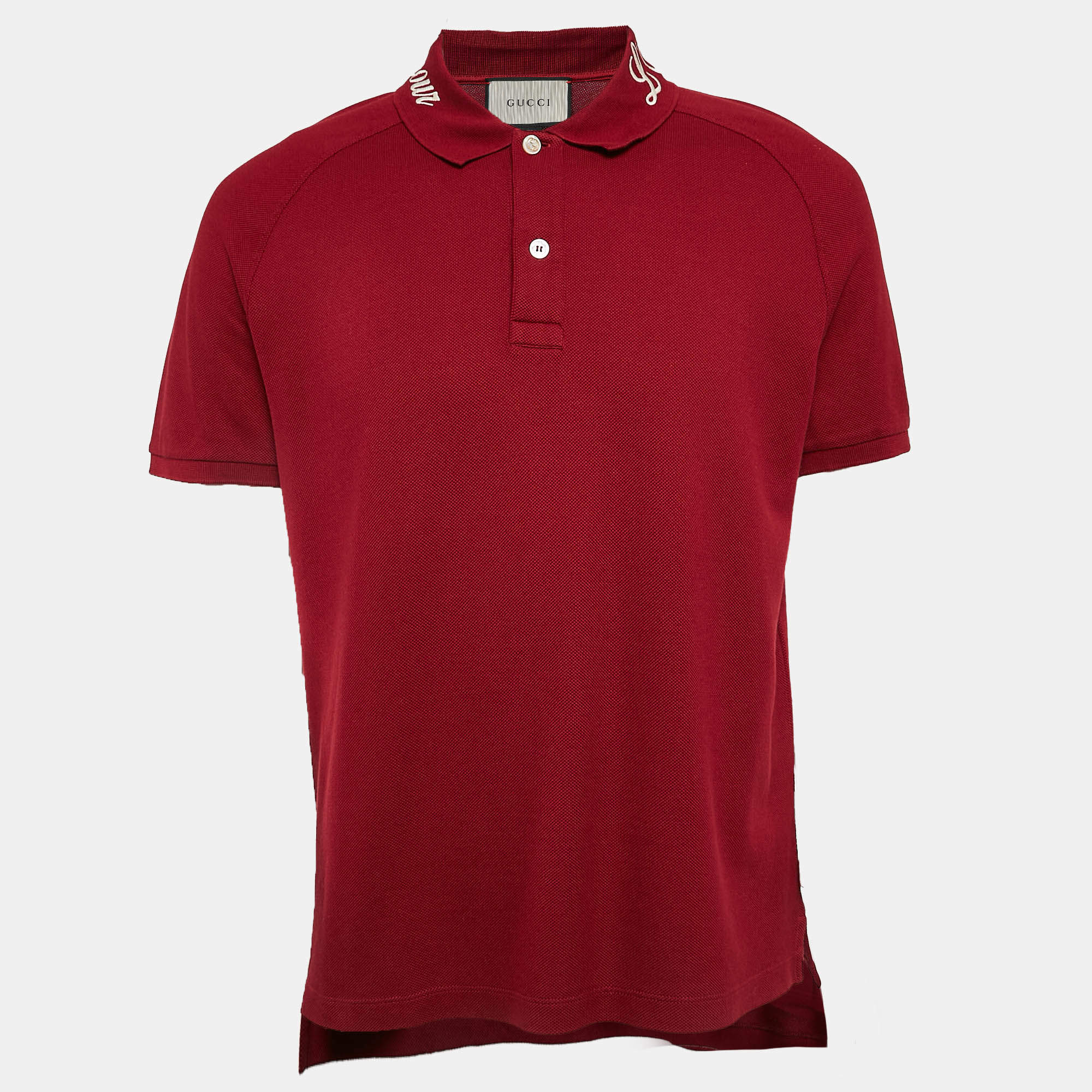 Pre Owned Gucci Burgundy Cotton Pique Polo T-Shirt XL