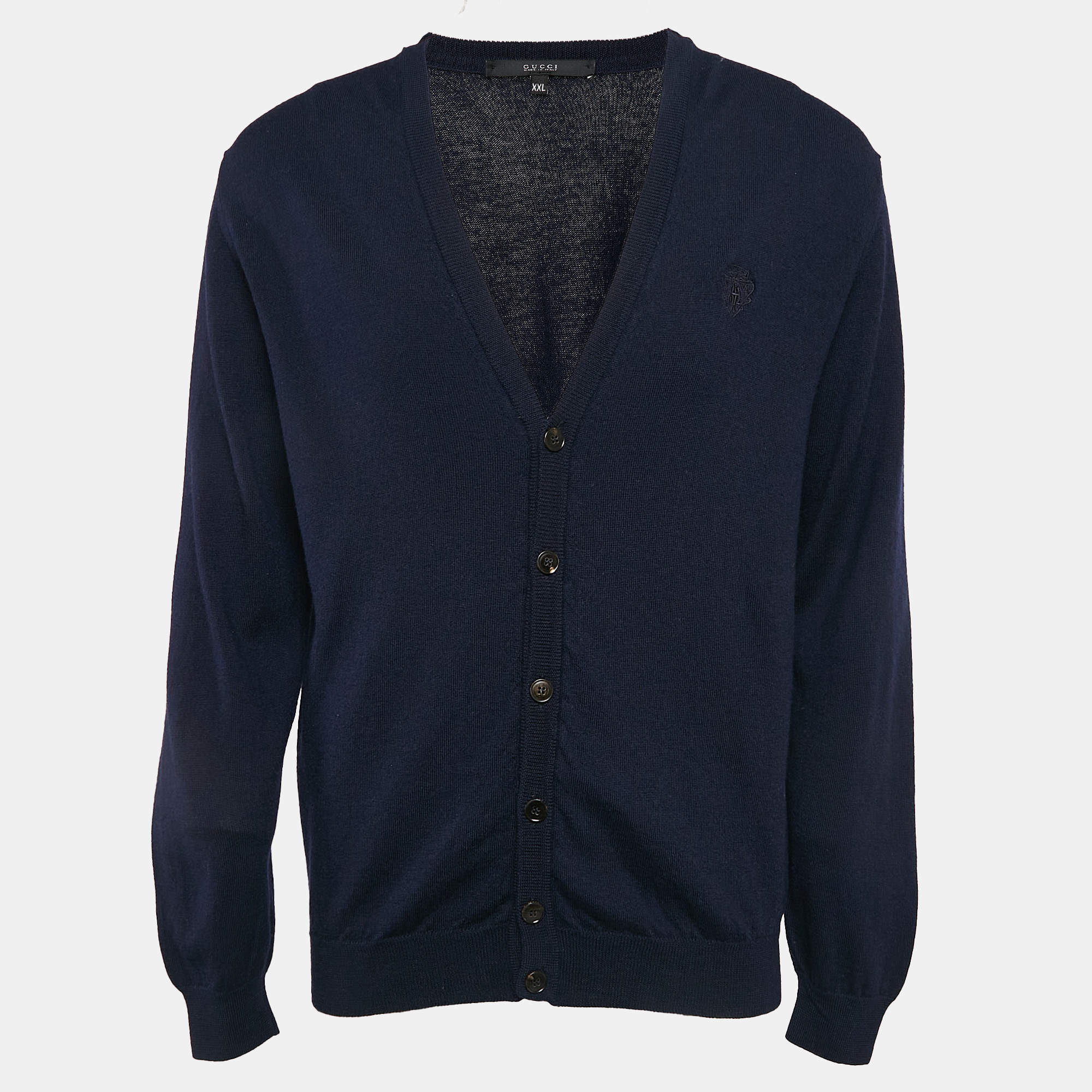 Gucci Navy Blue Rib Knit Buttoned Cardigan XXL