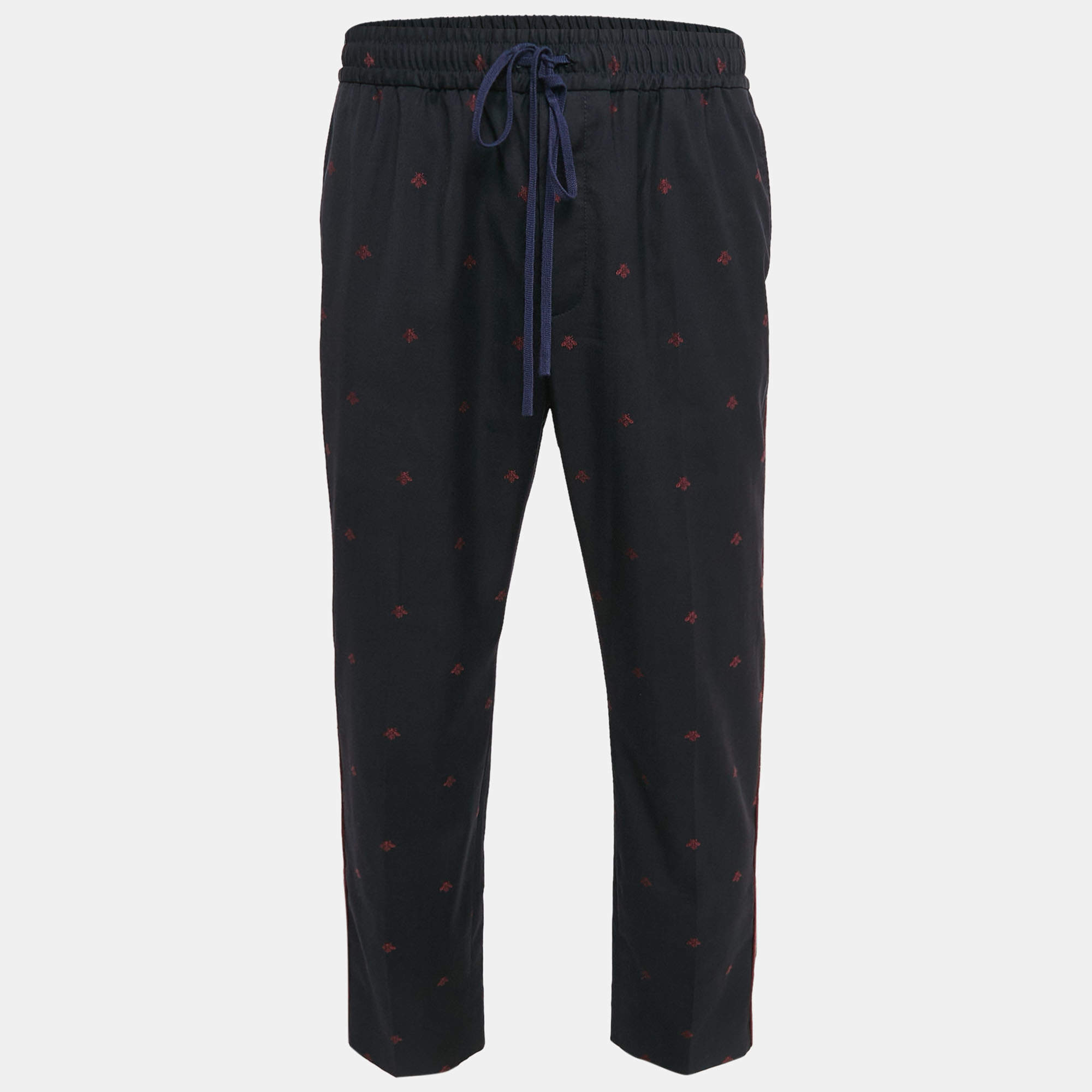 Gucci Navy Blue Bee All Over Wool Trousers M