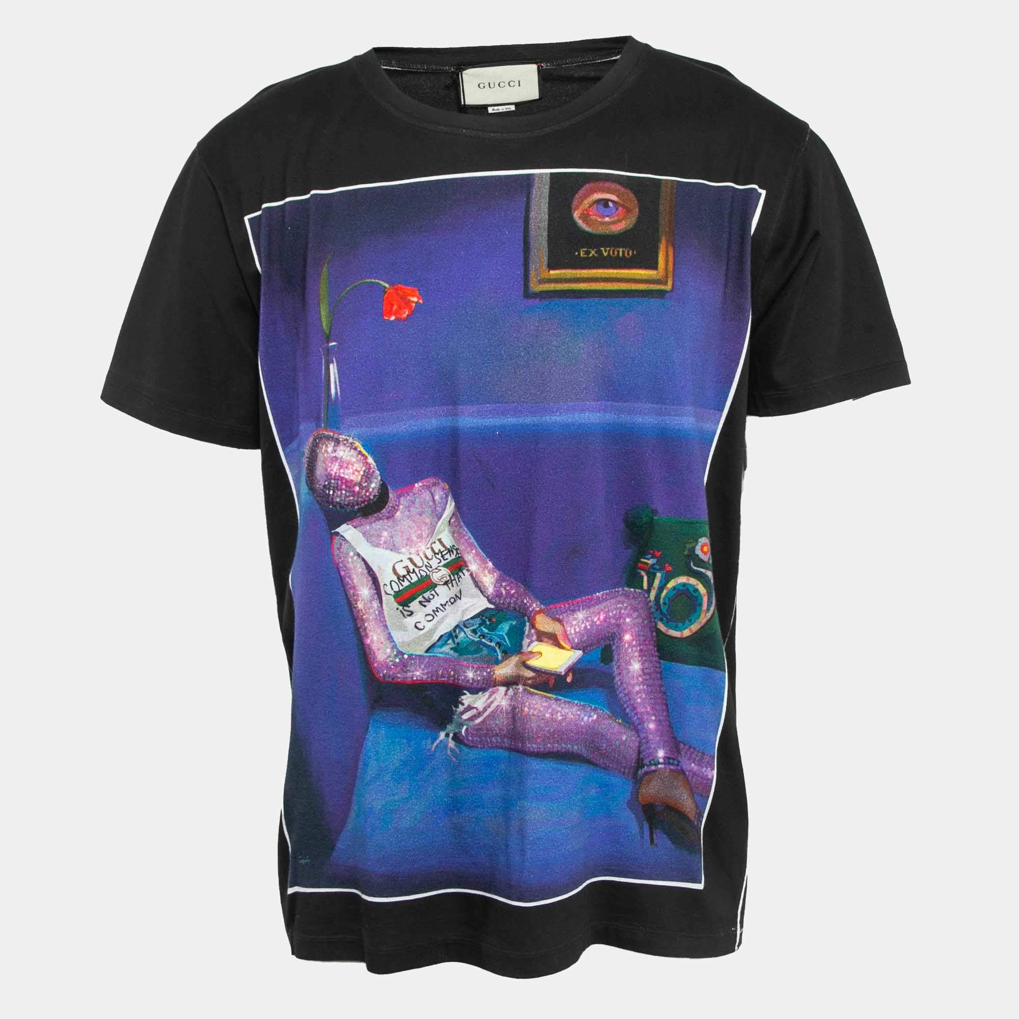 Gucci Black Ignasi Monreal Print Cotton Crew Neck T-Shirt M