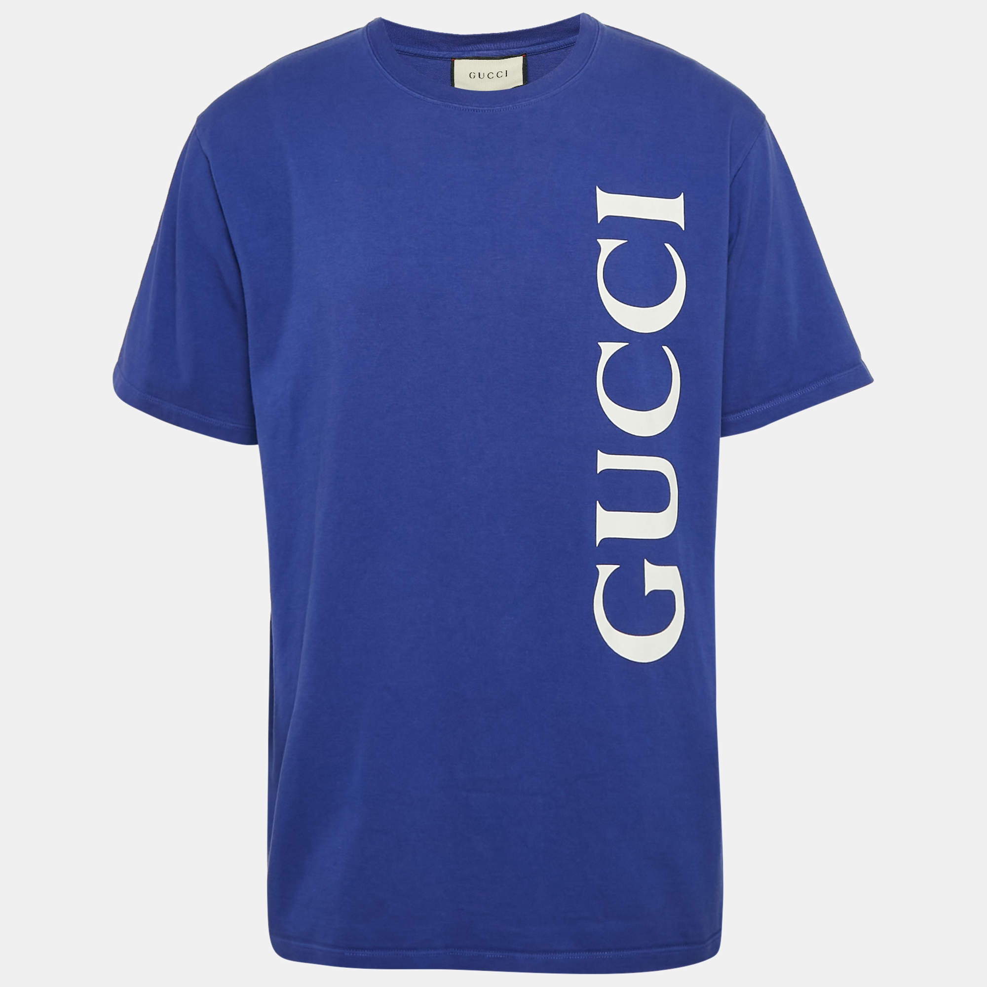 Gucci Blue Logo Print Cotton Oversize T-Shirt L