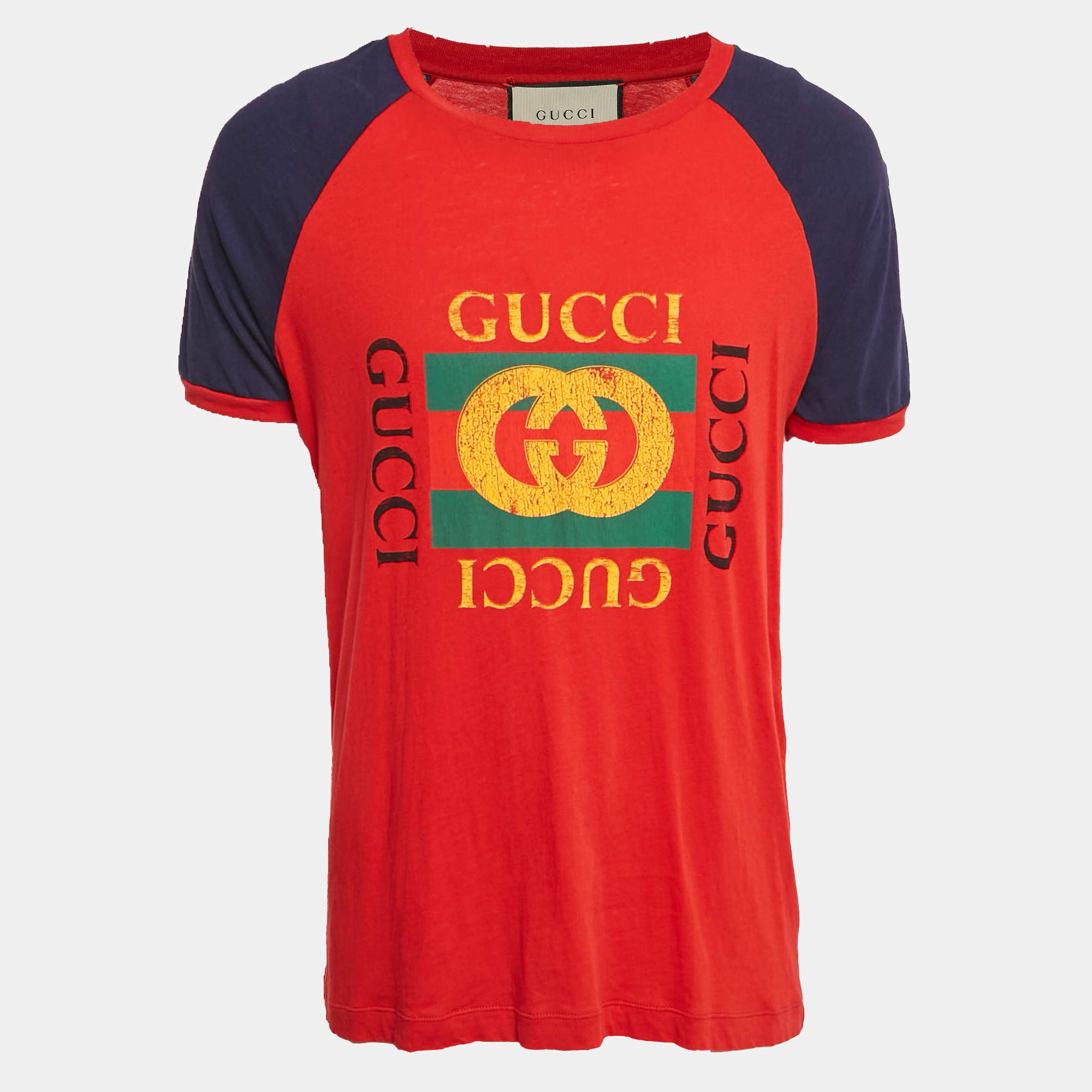 Gucci Red Printed Jersey Crew Neck T-Shirt S
