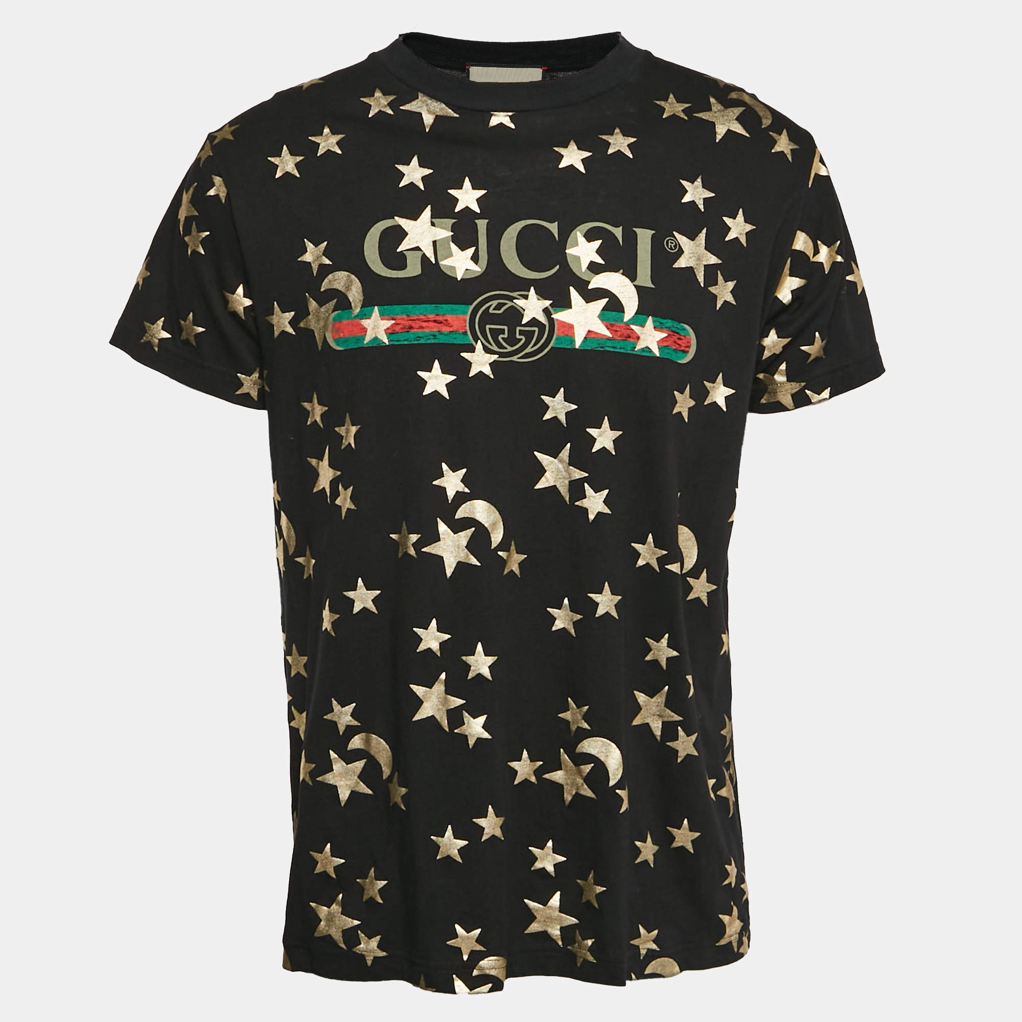 Pre Owned Gucci Black Moon and Stars Print Jersey Crew Neck T-Shirt S