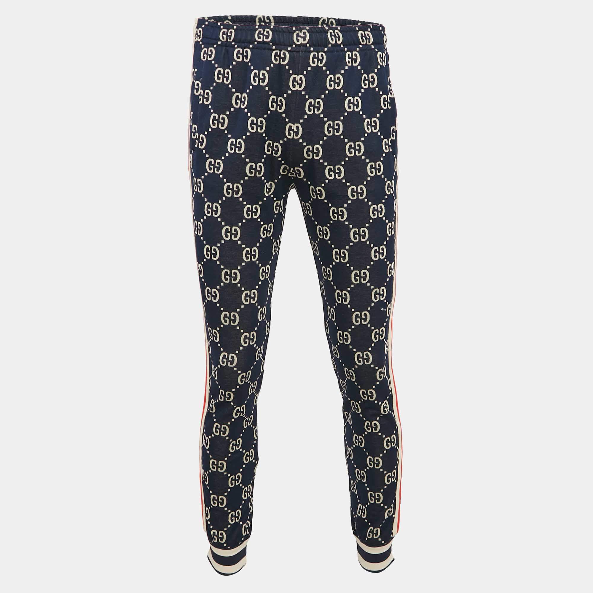 Gucci Blue GG Jacquard Knit Track Pants S