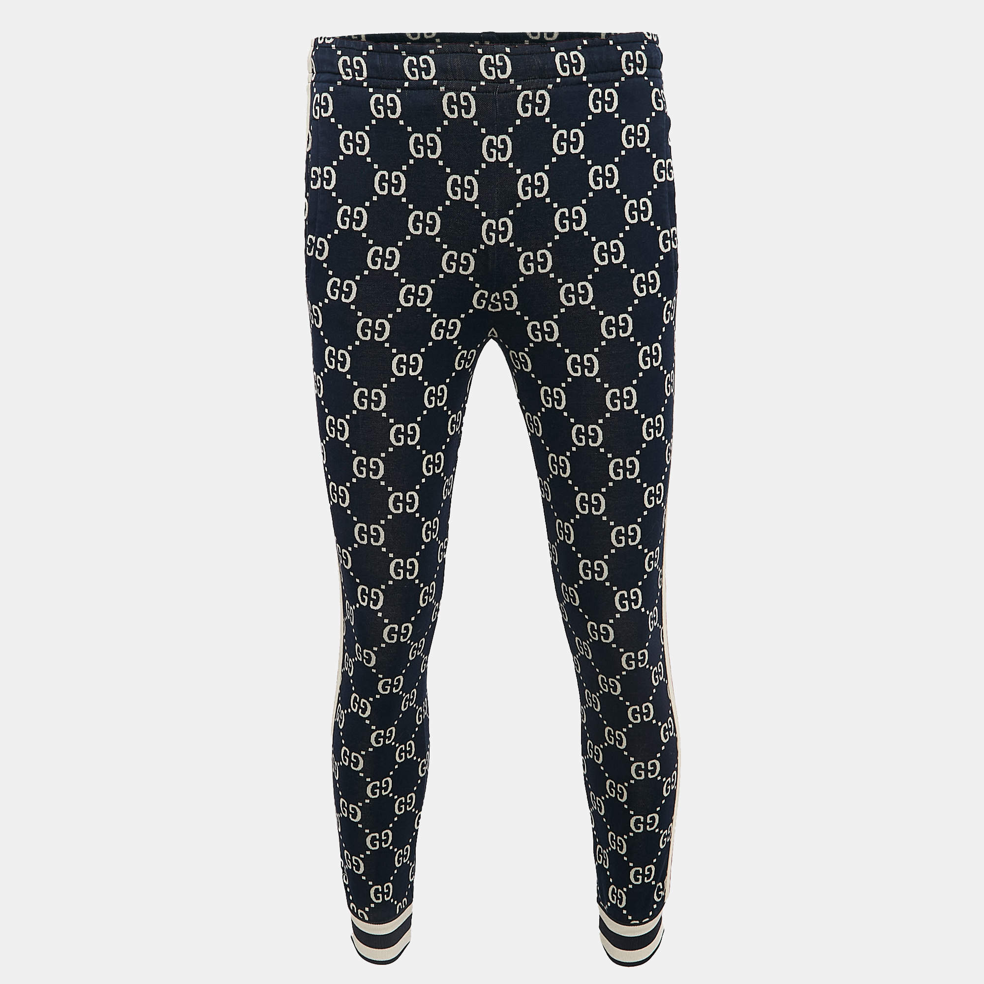 Gucci Navy Blue GG Supreme Jacquard Knit Sweatpants XXS