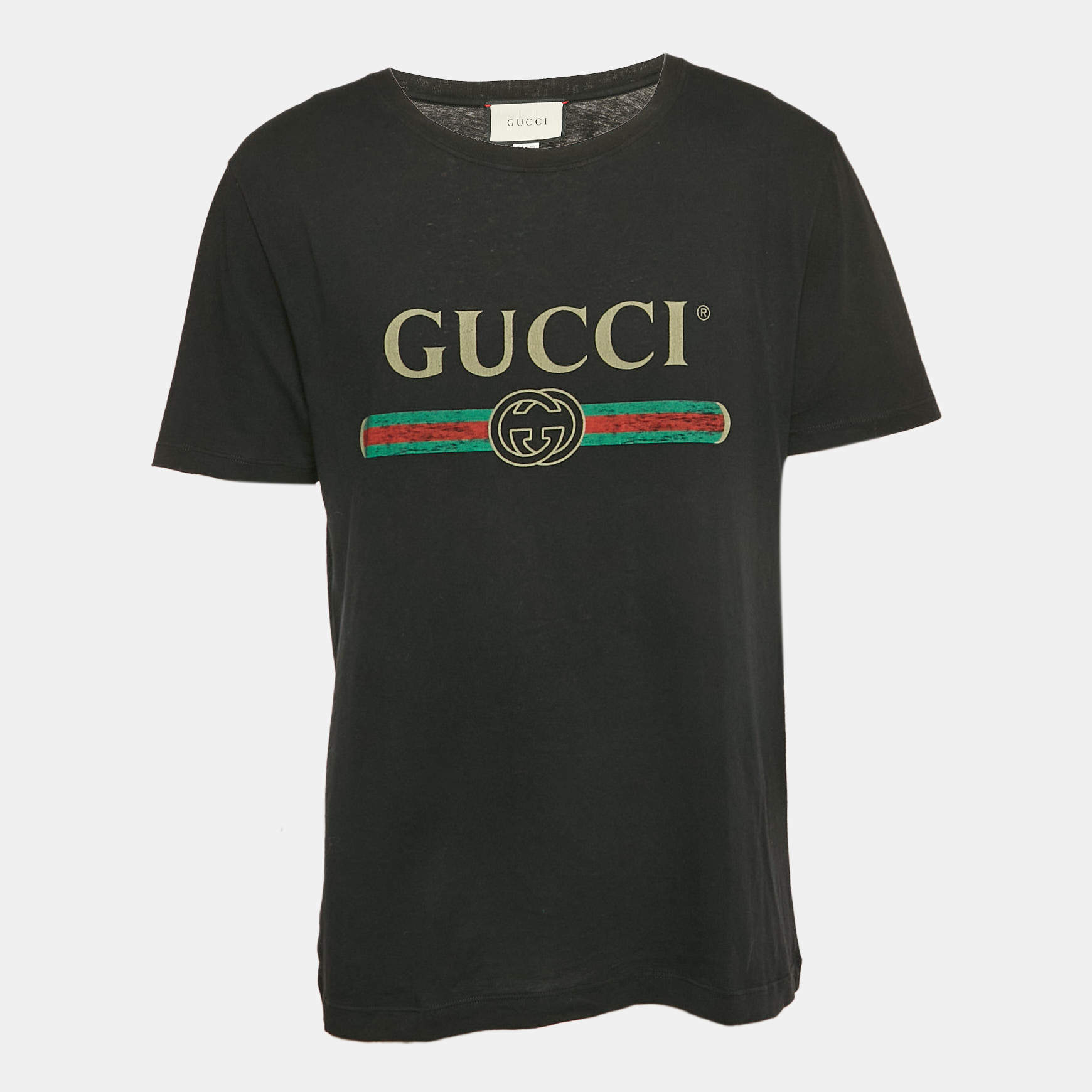 Gucci Black Cotton Vintage Logo Print Jersey Crew Neck T-Shirt M