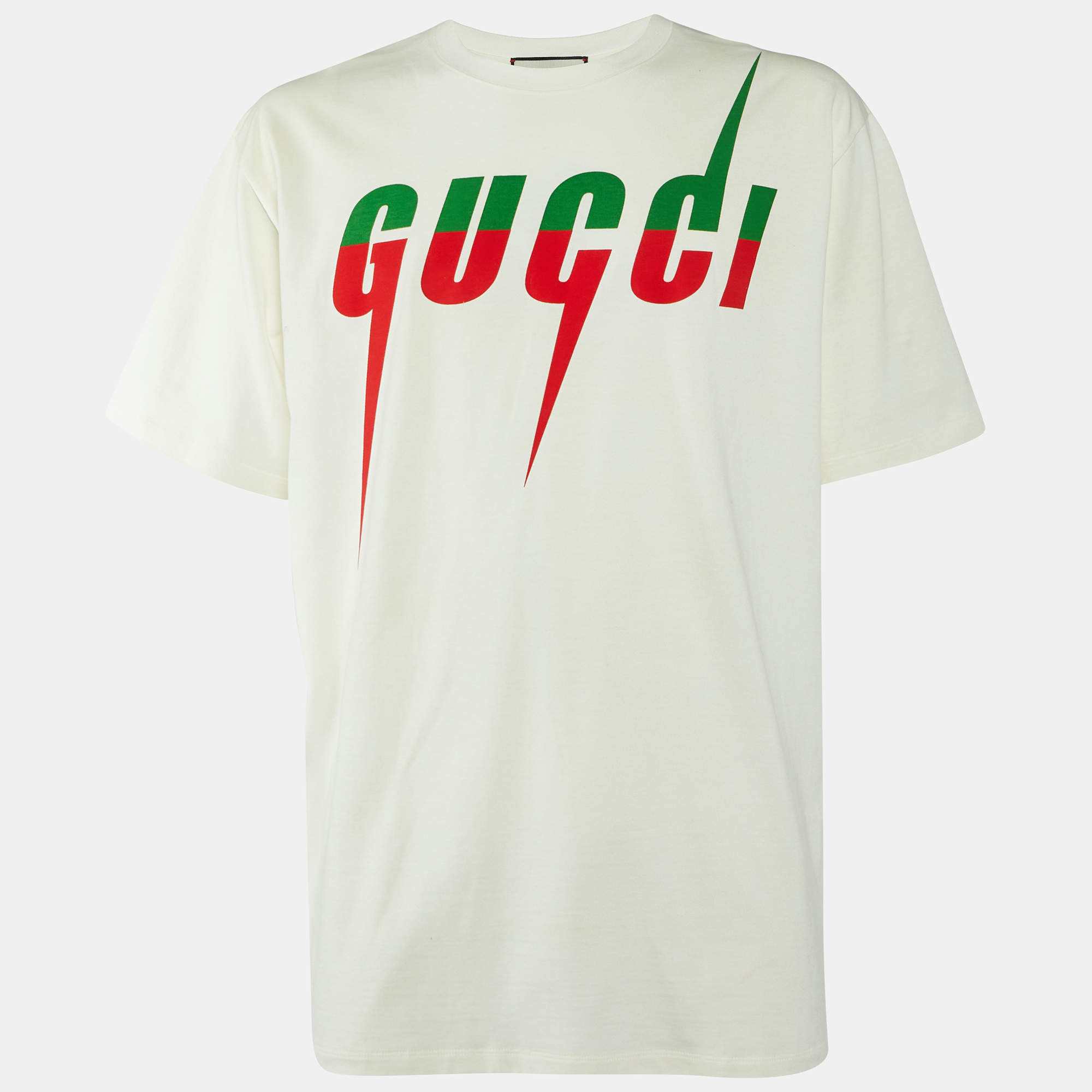 Pre Owned Gucci Cream Gucci Blade Print Cotton Oversized T-Shirt XL