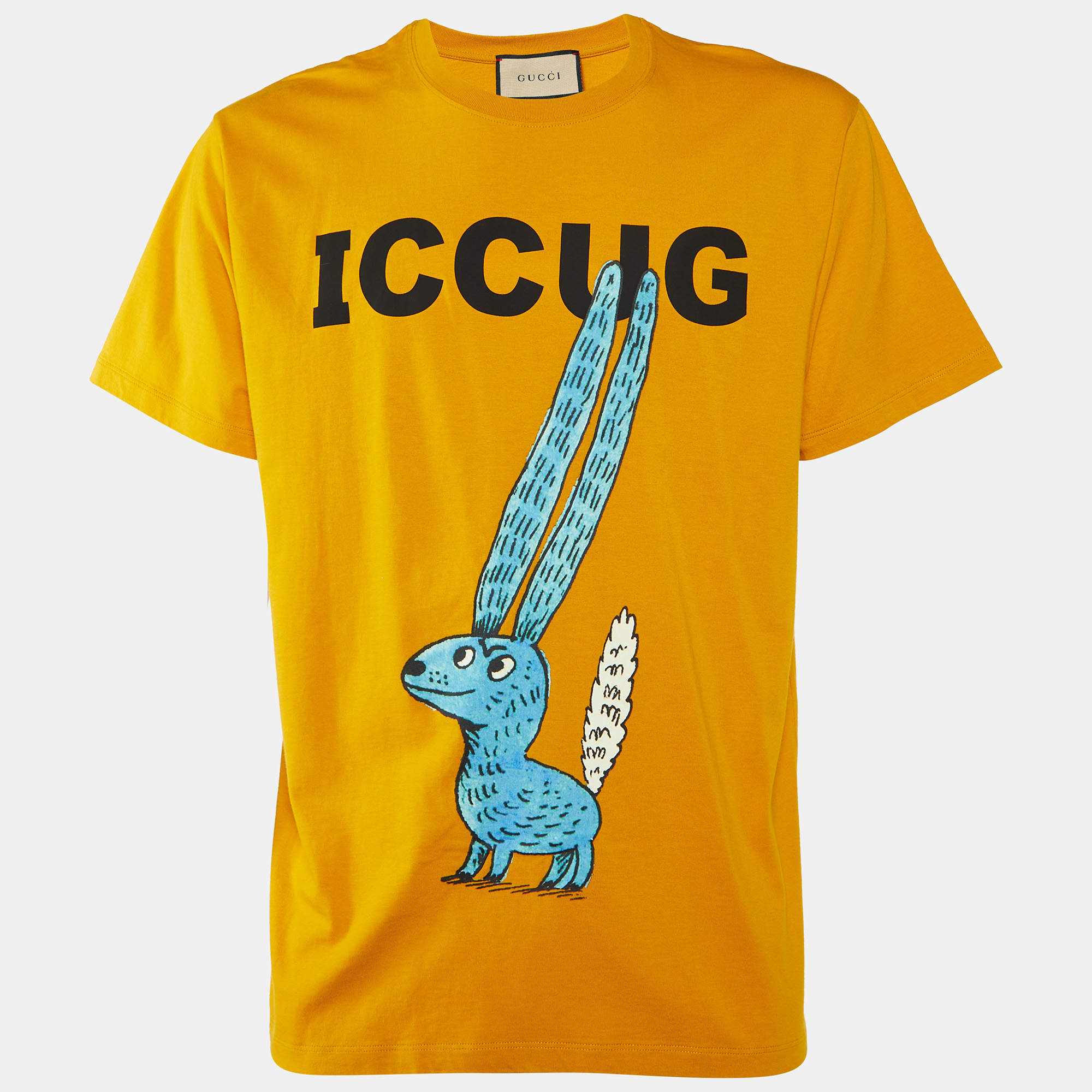 Gucci Yellow Iccug Animal Print Cotton Crew Neck T-Shirt L