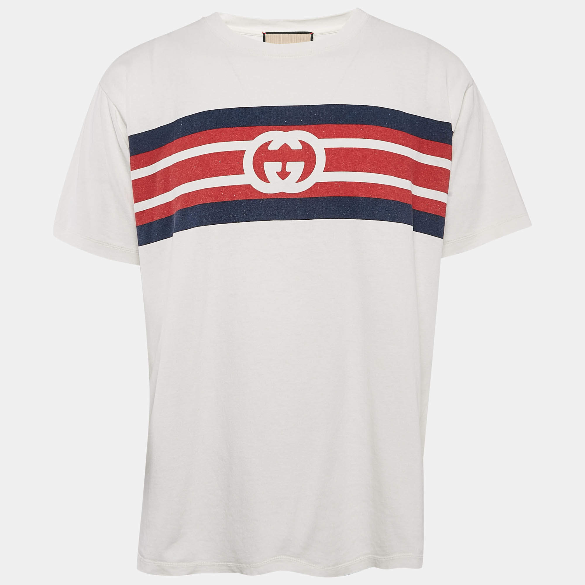 Gucci White Logo Print Jersey Crew Neck T-Shirt S
