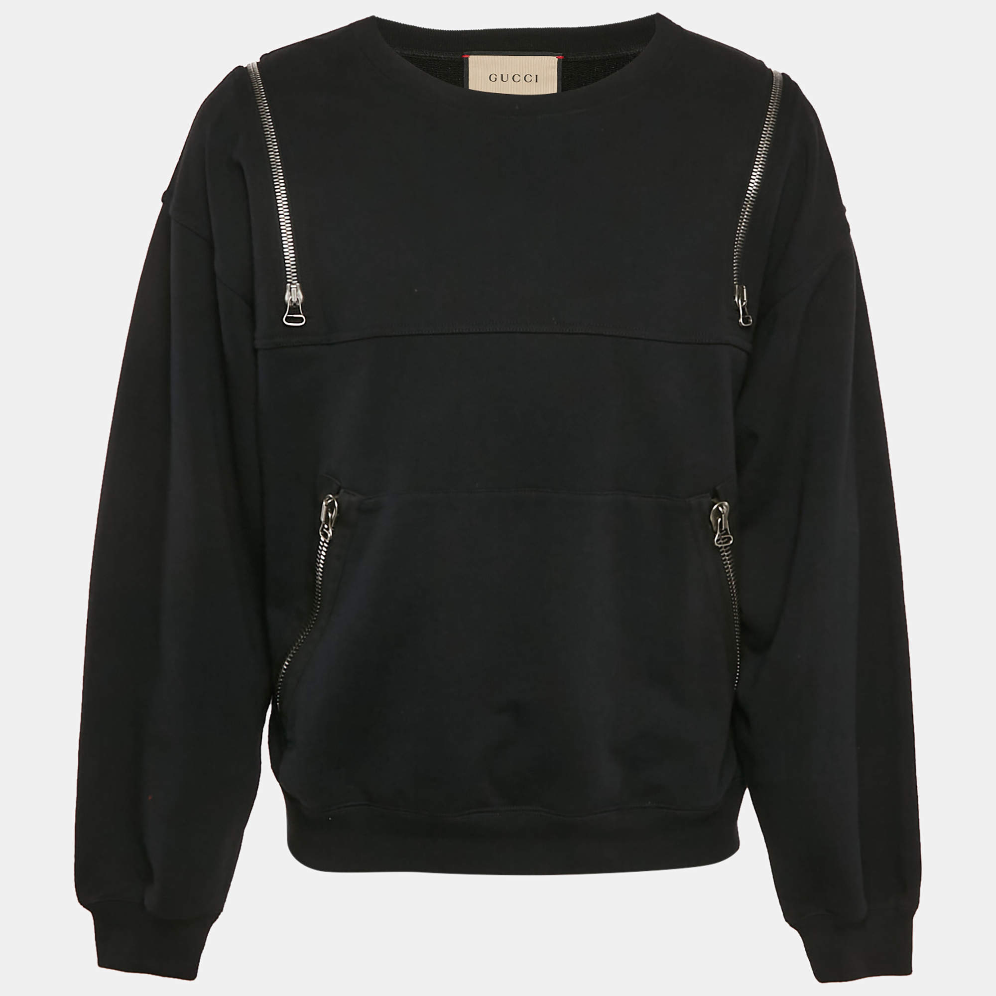 Gucci Black Printed Cotton Zip Detail Sweatshirt S