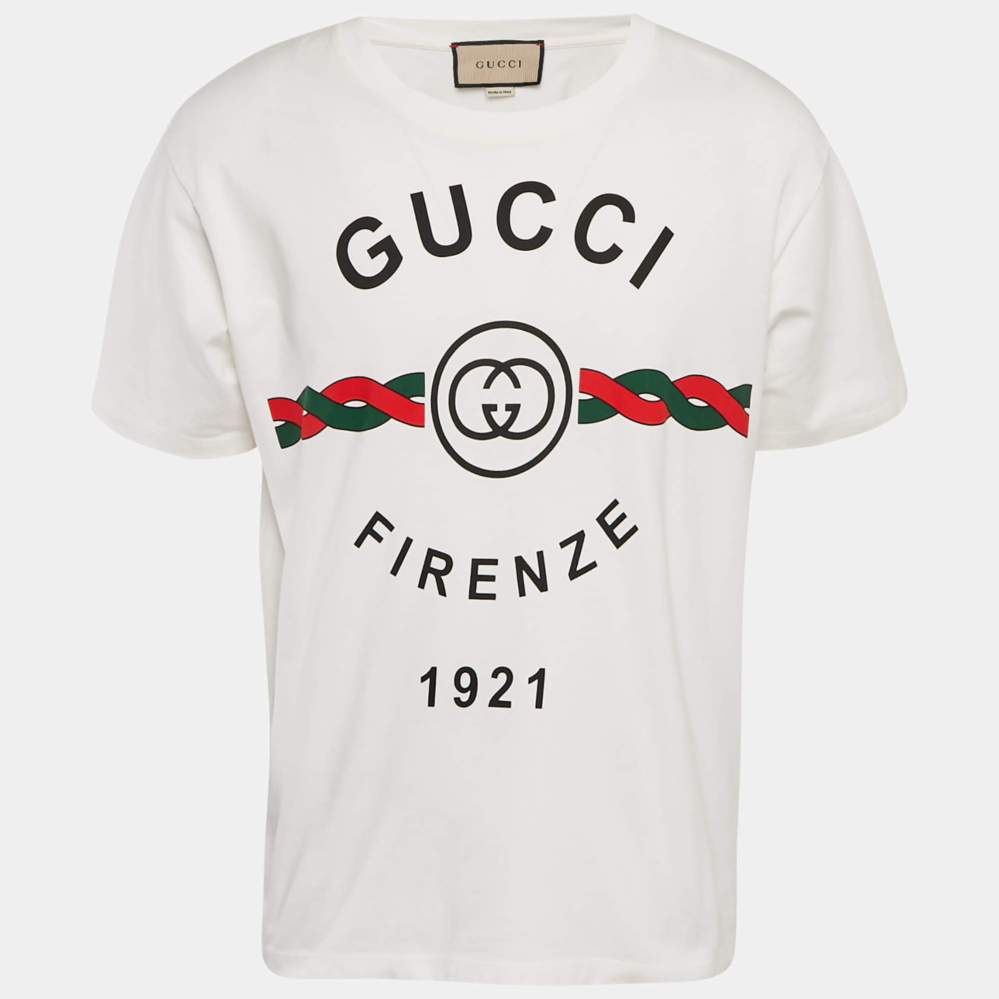 Gucci White Firenze Print Cotton Crew Neck T-Shirt XS