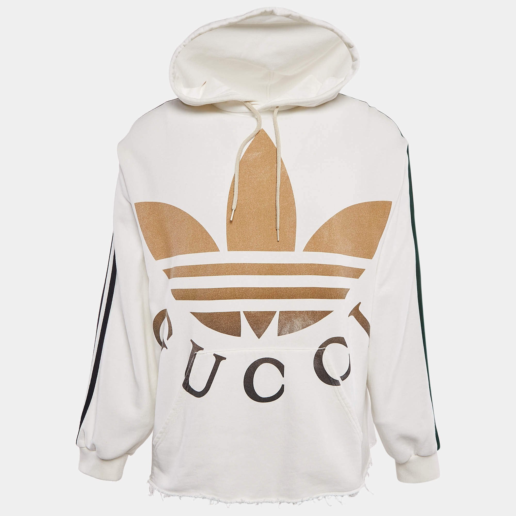 Pre Owned Gucci White Logo Print Cotton Hooded Sweatshirt S