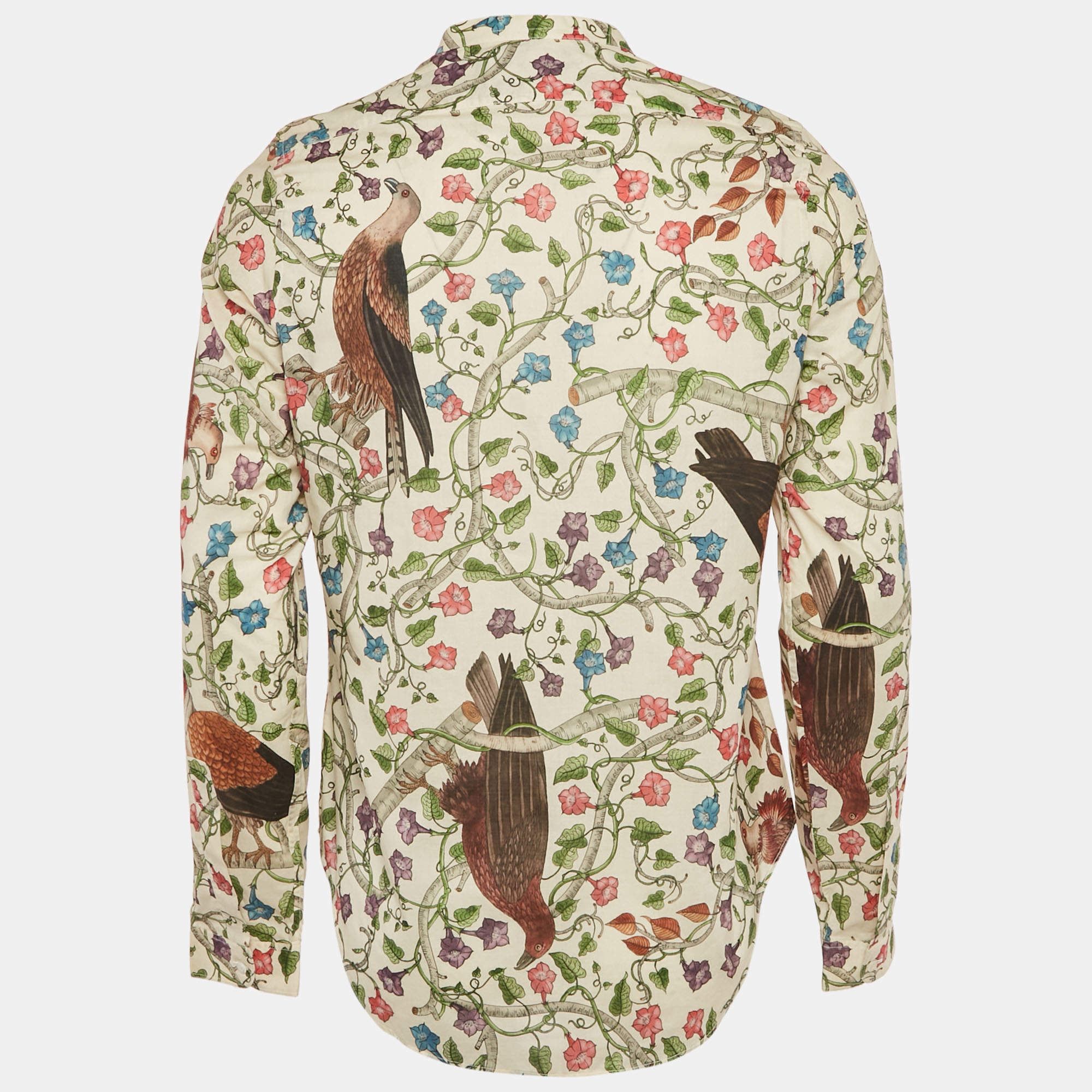 Pre Owned Gucci Cream Birds Of Prey Print Long Sleeve Shirt M