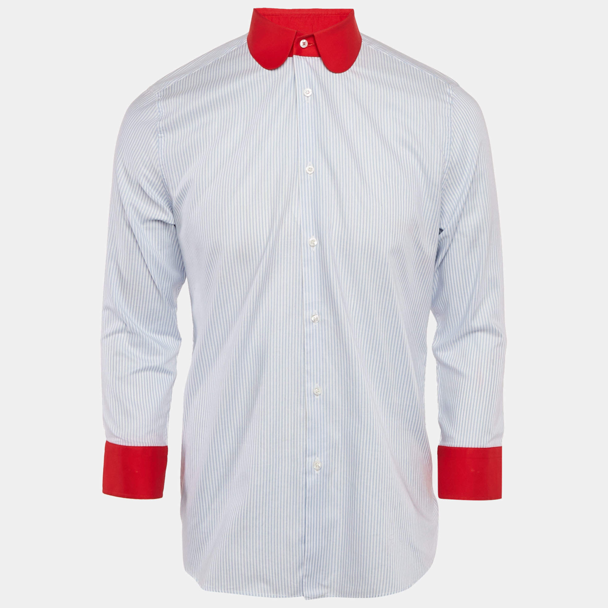Gucci Blue Striped Cotton Contrast Collar Shirt L
