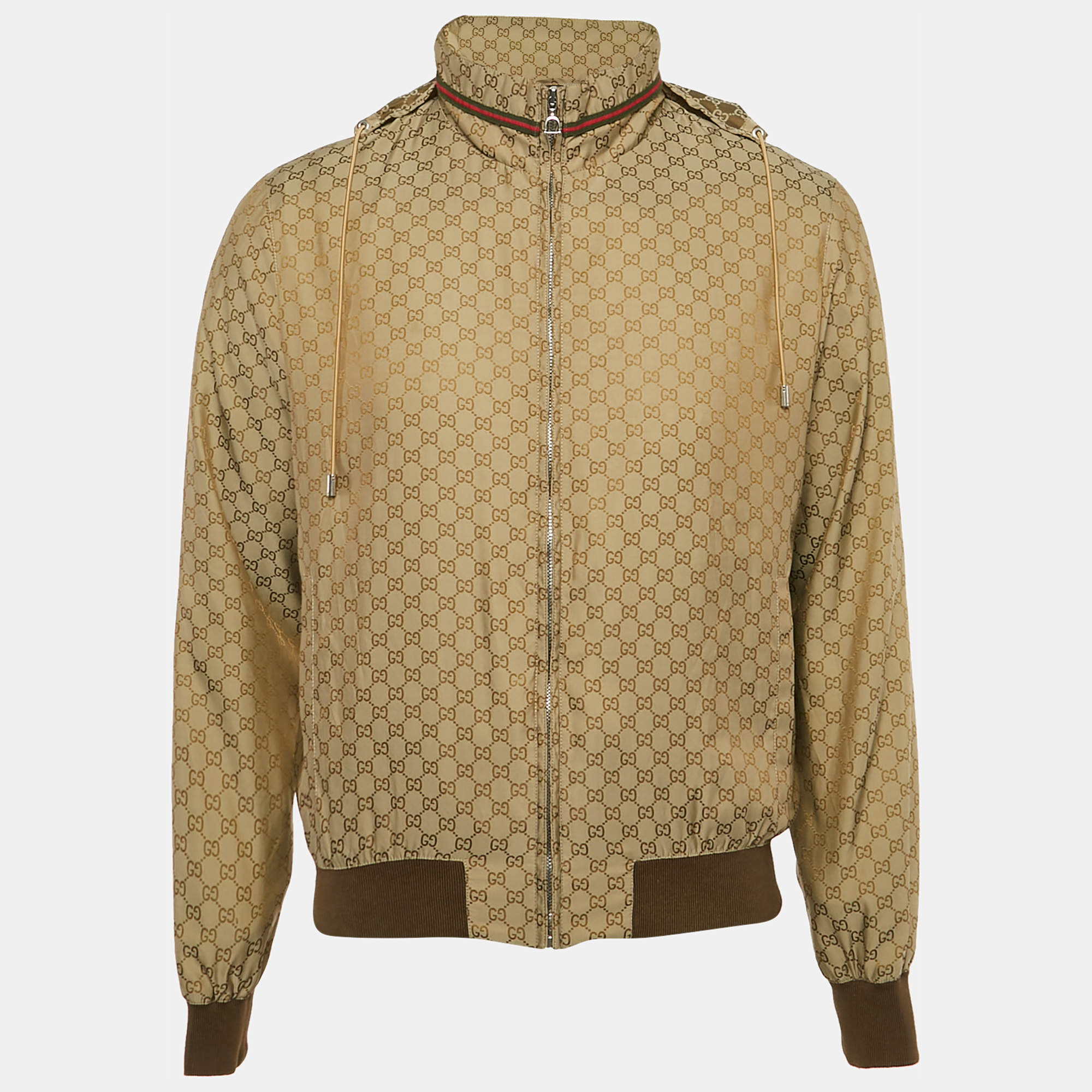 Pre Owned Gucci Brown GG Nylon Zip-Up Blouson S