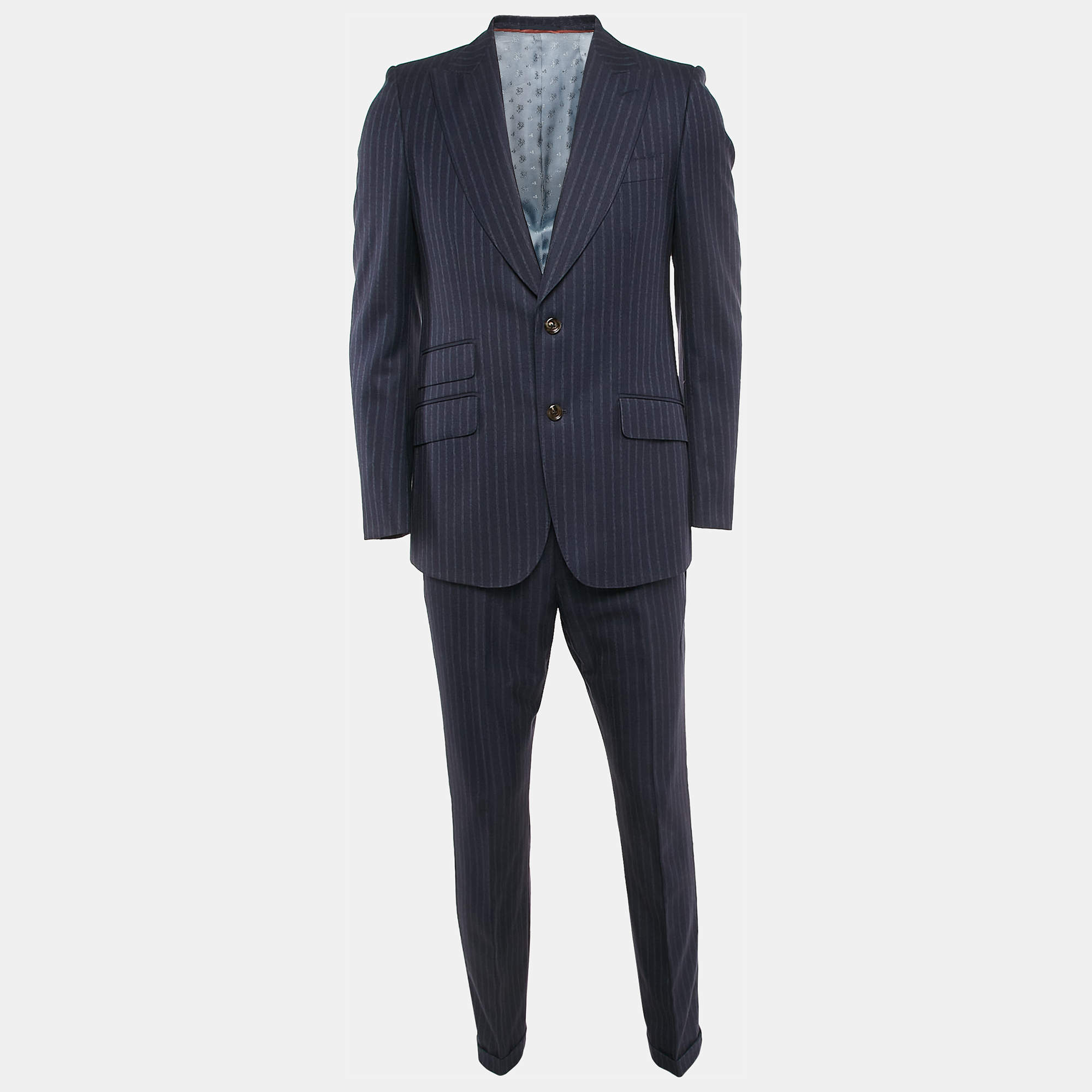 Gucci Navy Blue Stripe Wool Suit M
