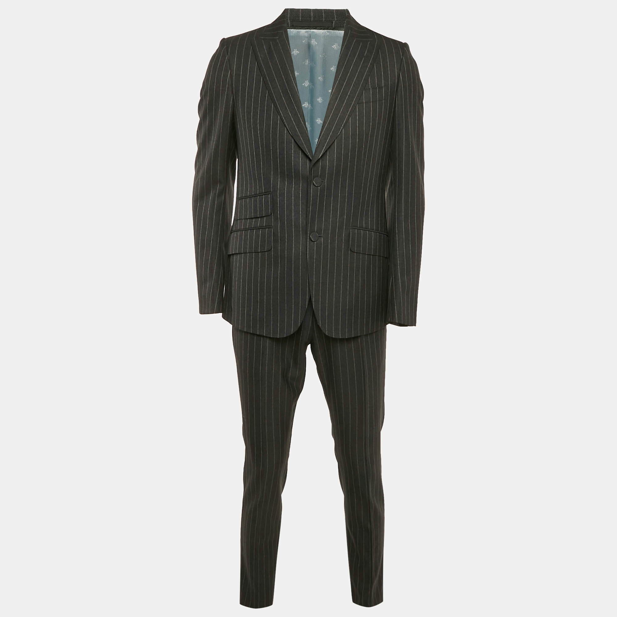 Gucci Charcoal Grey Pinstripe Wool Suit M
